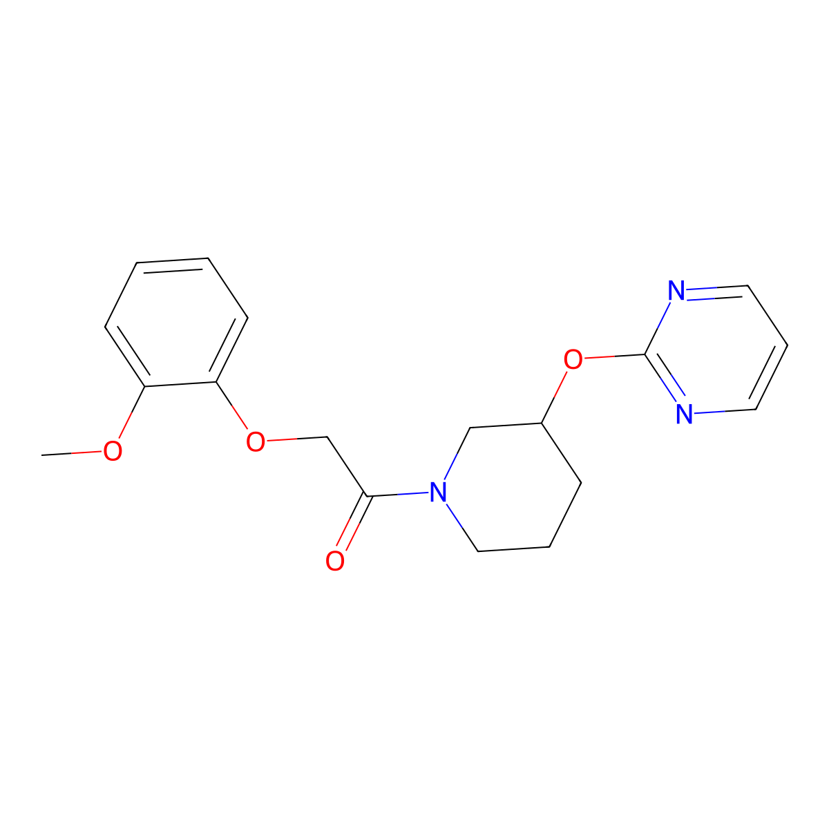 2-(2-Methoxyphenoxy)-1-(3-(pyrimidin-2-yloxy)piperidin-1-yl)ethanone molecular structure, CAS 2034278-26-5