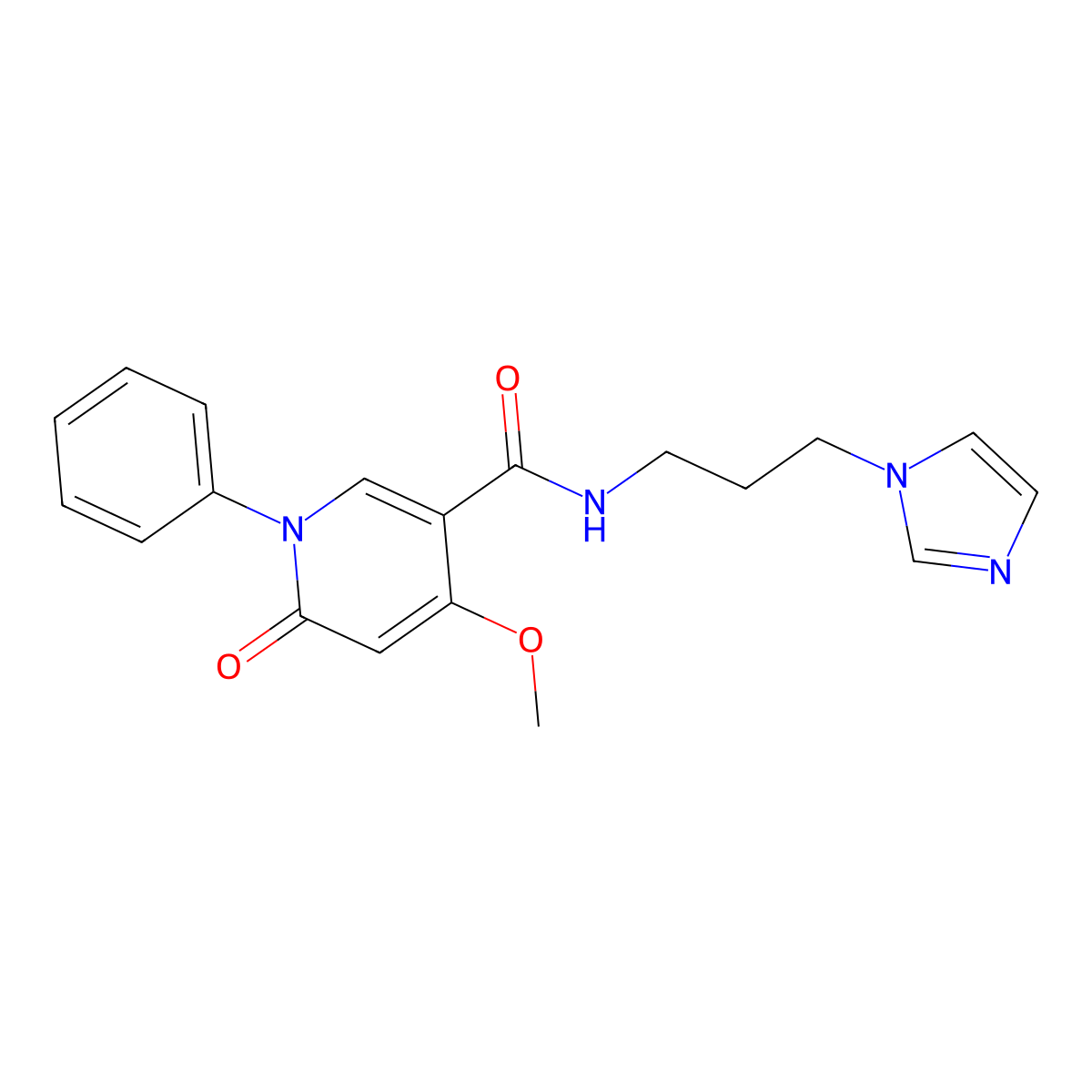 N-[3-(1H-imidazol-1-yl)propyl]-4-methoxy-6-oxo-1-phenyl-1,6-dihydropyridine-3-carboxamide molecular structure, CAS 2034278-27-6