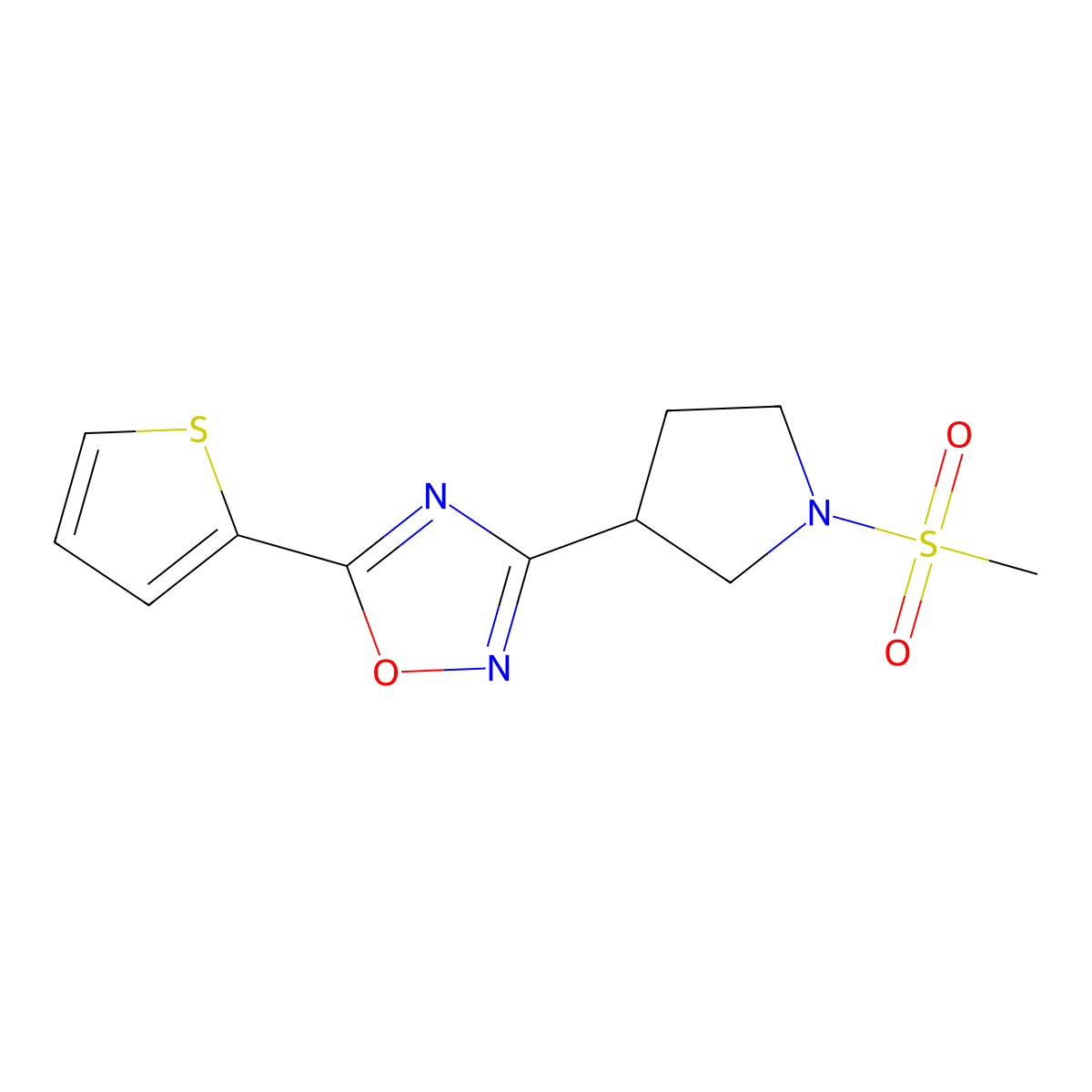 3-(1-(Methylsulfonyl)pyrrolidin-3-yl)-5-(thiophen-2-yl)-1,2,4-oxadiazole molecular structure, CAS 2034278-28-7
