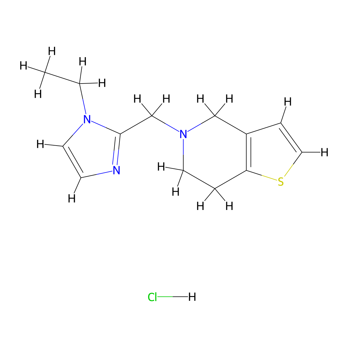 5-((1-ethyl-1H-imidazol-2-yl)methyl)-4,5,6,7-tetrahydrothieno[3,2-c]pyridine hydrochloride molecular structure, CAS 2034278-42-5