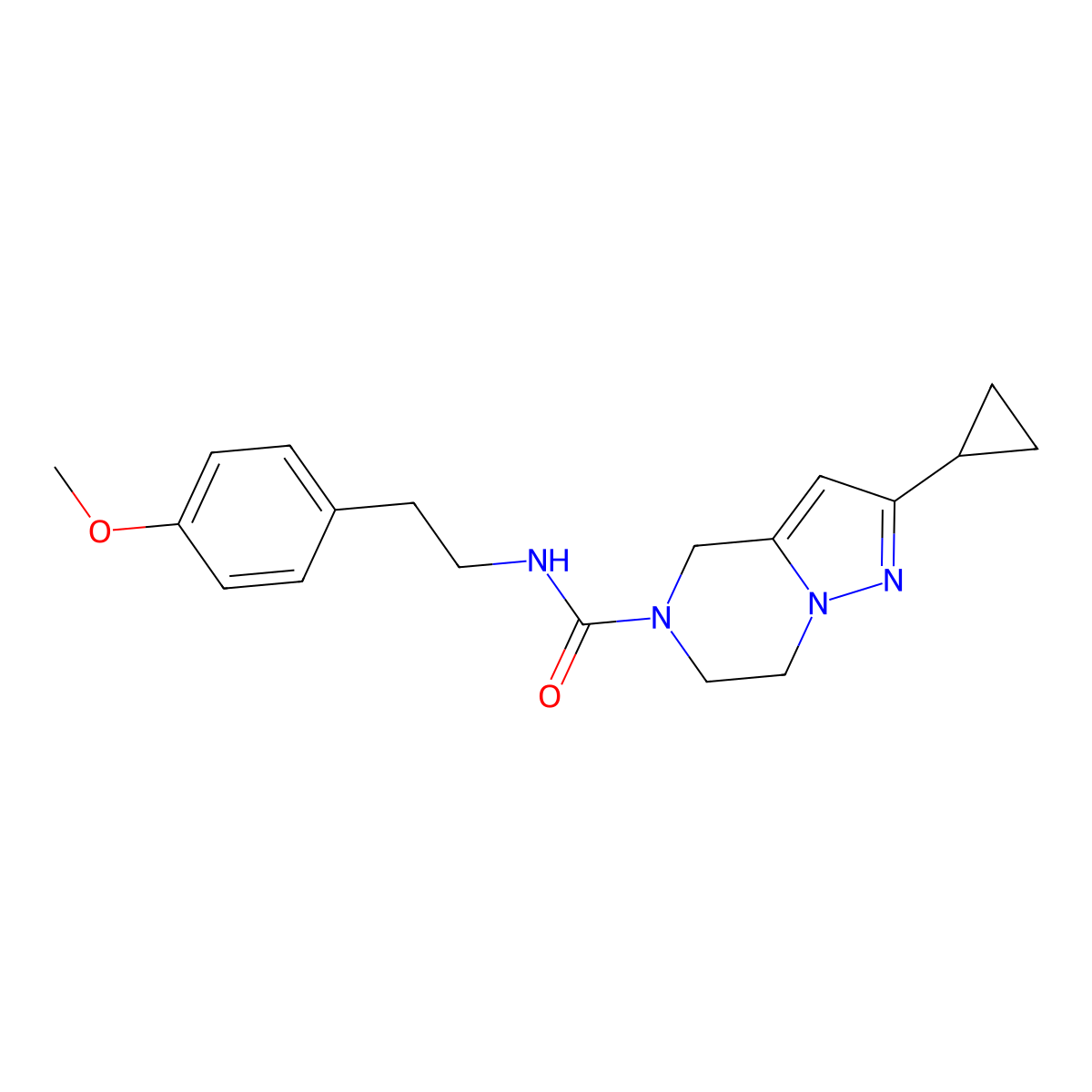 2-cyclopropyl-N-(4-methoxyphenethyl)-6,7-dihydropyrazolo[1,5-a]pyrazine-5(4H)-carboxamide molecular structure, CAS 2034278-53-8