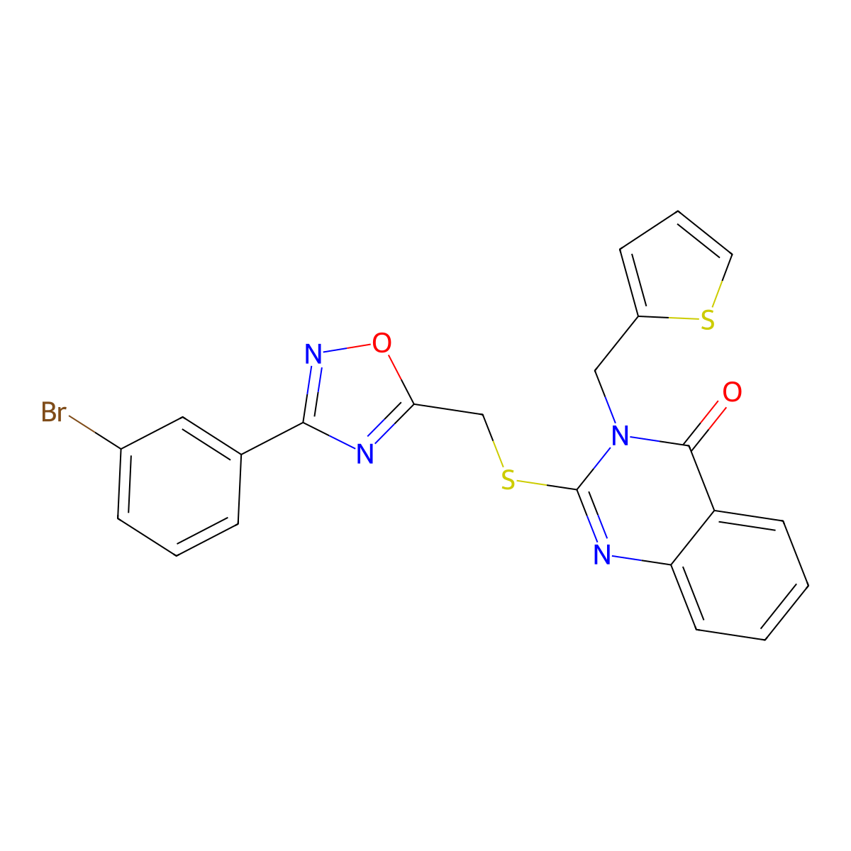 2-(((3-(3-bromophenyl)-1,2,4-oxadiazol-5-yl)methyl)thio)-3-(thiophen-2-ylmethyl)quinazolin-4(3H)-one molecular structure, CAS 2034278-57-2