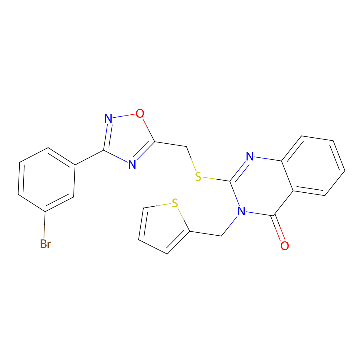 2-(((3-(3-bromophenyl)-1,2,4-oxadiazol-5-yl)methyl)thio)-3-(thiophen-2-ylmethyl)quinazolin-4(3H)-one molecular structure, CAS 2034278-57-2