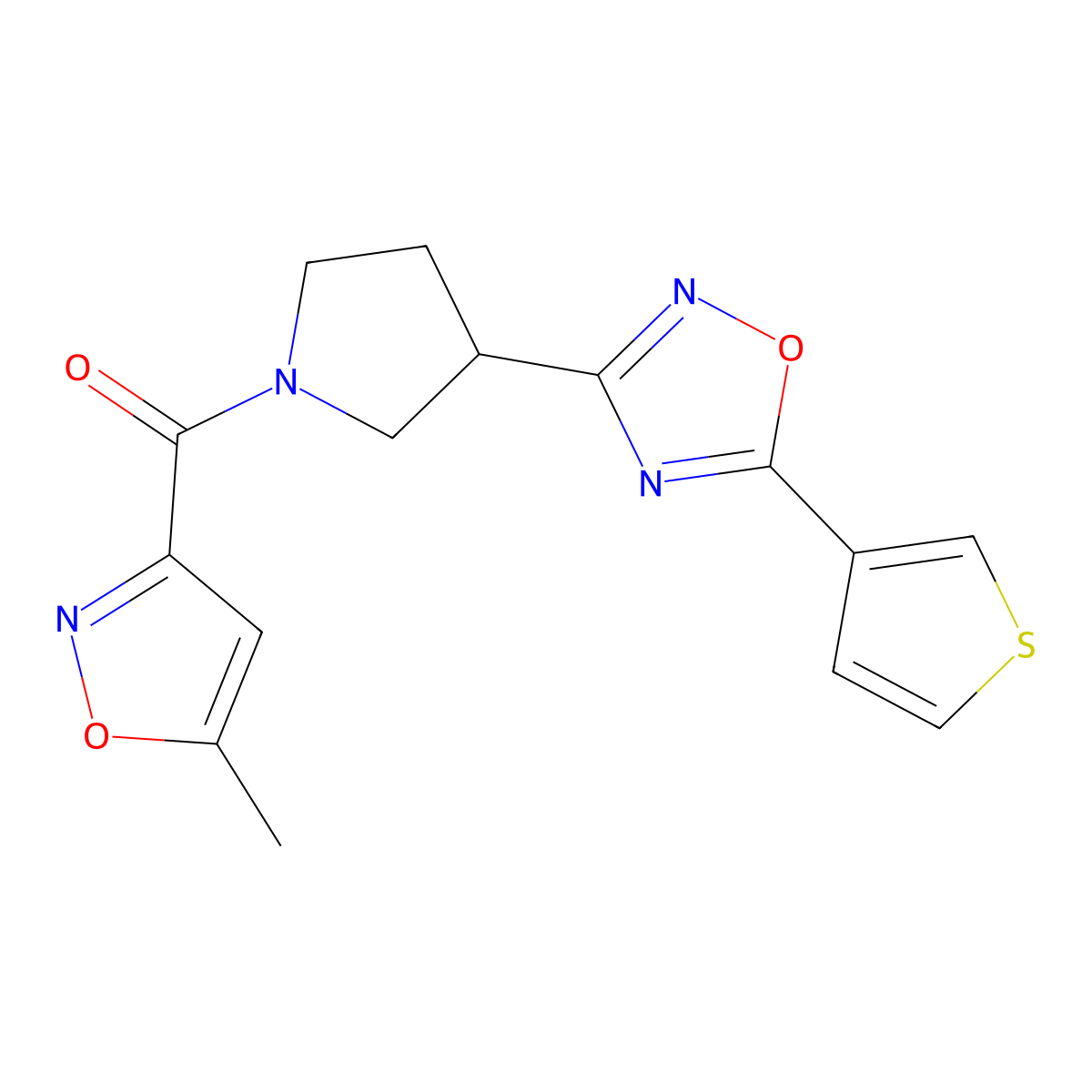 (5-Methylisoxazol-3-yl)(3-(5-(thiophen-3-yl)-1,2,4-oxadiazol-3-yl)pyrrolidin-1-yl)methanone molecular structure, CAS 2034278-68-5