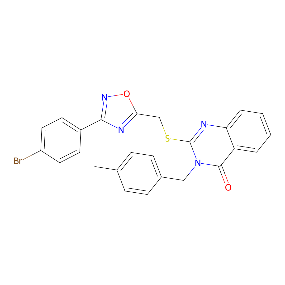 2-(((3-(4-bromophenyl)-1,2,4-oxadiazol-5-yl)methyl)thio)-3-(4-methylbenzyl)quinazolin-4(3H)-one molecular structure, CAS 2034278-69-6