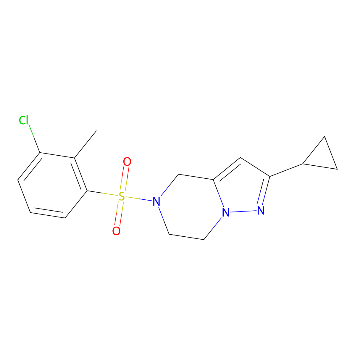 5-((3-Chloro-2-methylphenyl)sulfonyl)-2-cyclopropyl-4,5,6,7-tetrahydropyrazolo[1,5-a]pyrazine molecular structure, CAS 2034278-71-0
