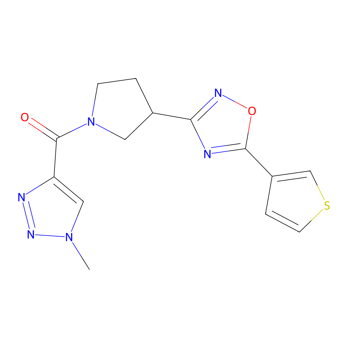 (1-methyl-1H-1,2,3-triazol-4-yl)(3-(5-(thiophen-3-yl)-1,2,4-oxadiazol-3-yl)pyrrolidin-1-yl)methanone molecular structure, CAS 2034278-73-2