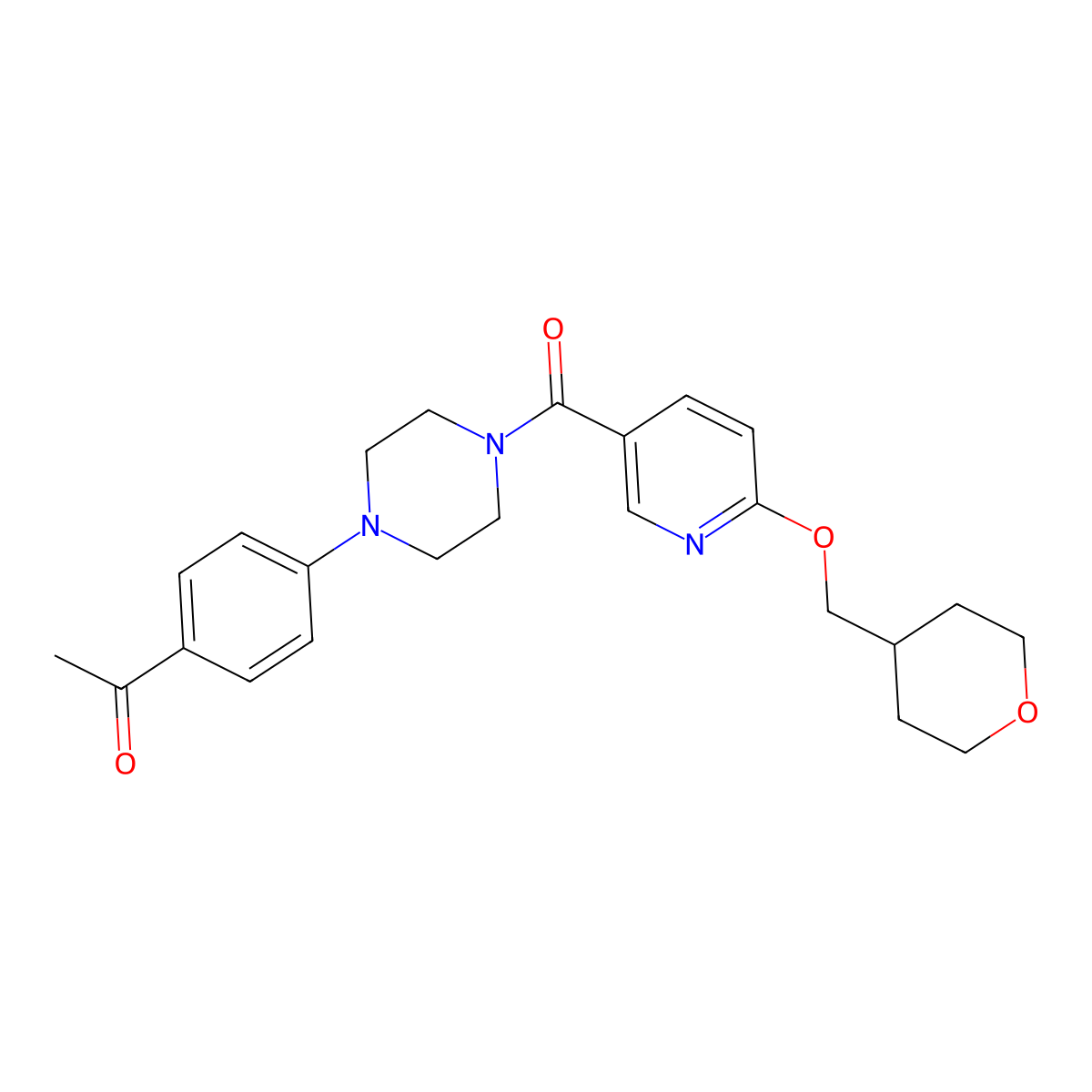 1-(4-(4-(6-((tetrahydro-2H-pyran-4-yl)methoxy)nicotinoyl)piperazin-1-yl)phenyl)ethanone molecular structure, CAS 2034278-74-3