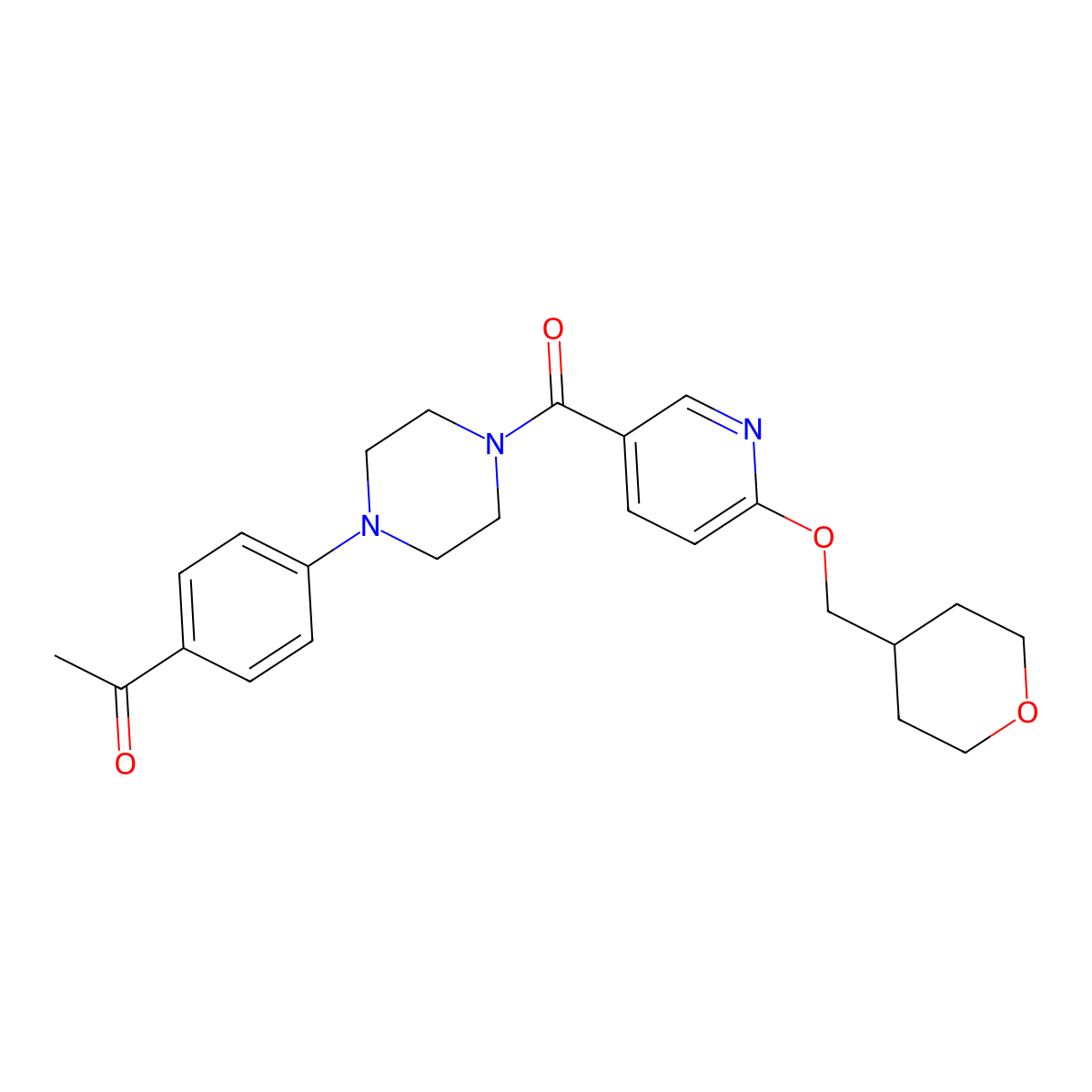 1-(4-(4-(6-((tetrahydro-2H-pyran-4-yl)methoxy)nicotinoyl)piperazin-1-yl)phenyl)ethanone molecular structure, CAS 2034278-74-3