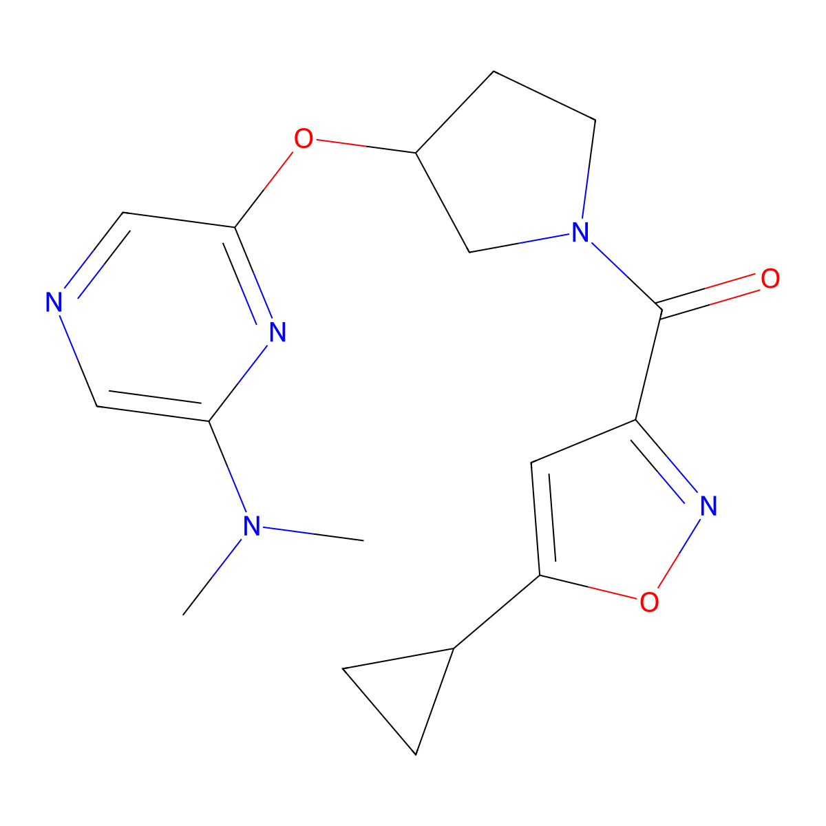 (5-Cyclopropylisoxazol-3-yl)(3-((6-(dimethylamino)pyrazin-2-yl)oxy)pyrrolidin-1-yl)methanone molecular structure, CAS 2034278-75-4