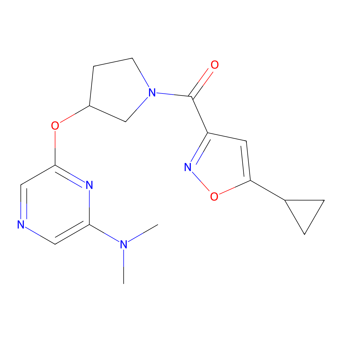 (5-Cyclopropylisoxazol-3-yl)(3-((6-(dimethylamino)pyrazin-2-yl)oxy)pyrrolidin-1-yl)methanone molecular structure, CAS 2034278-75-4