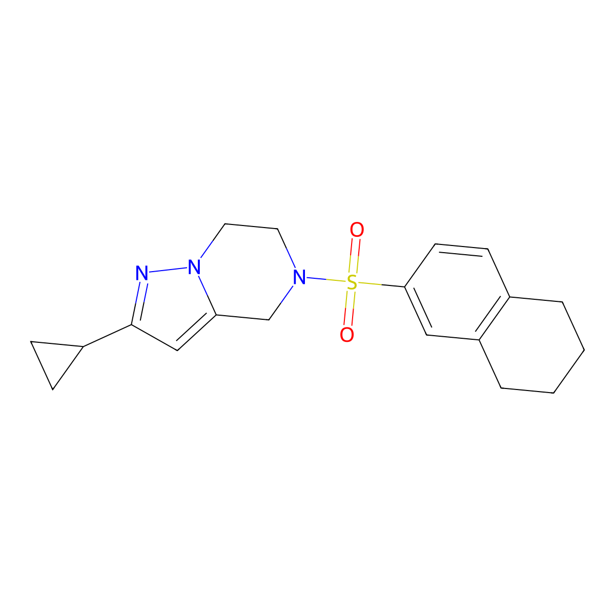 2-Cyclopropyl-5-((5,6,7,8-tetrahydronaphthalen-2-yl)sulfonyl)-4,5,6,7-tetrahydropyrazolo[1,5-a]pyrazine molecular structure, CAS 2034278-76-5