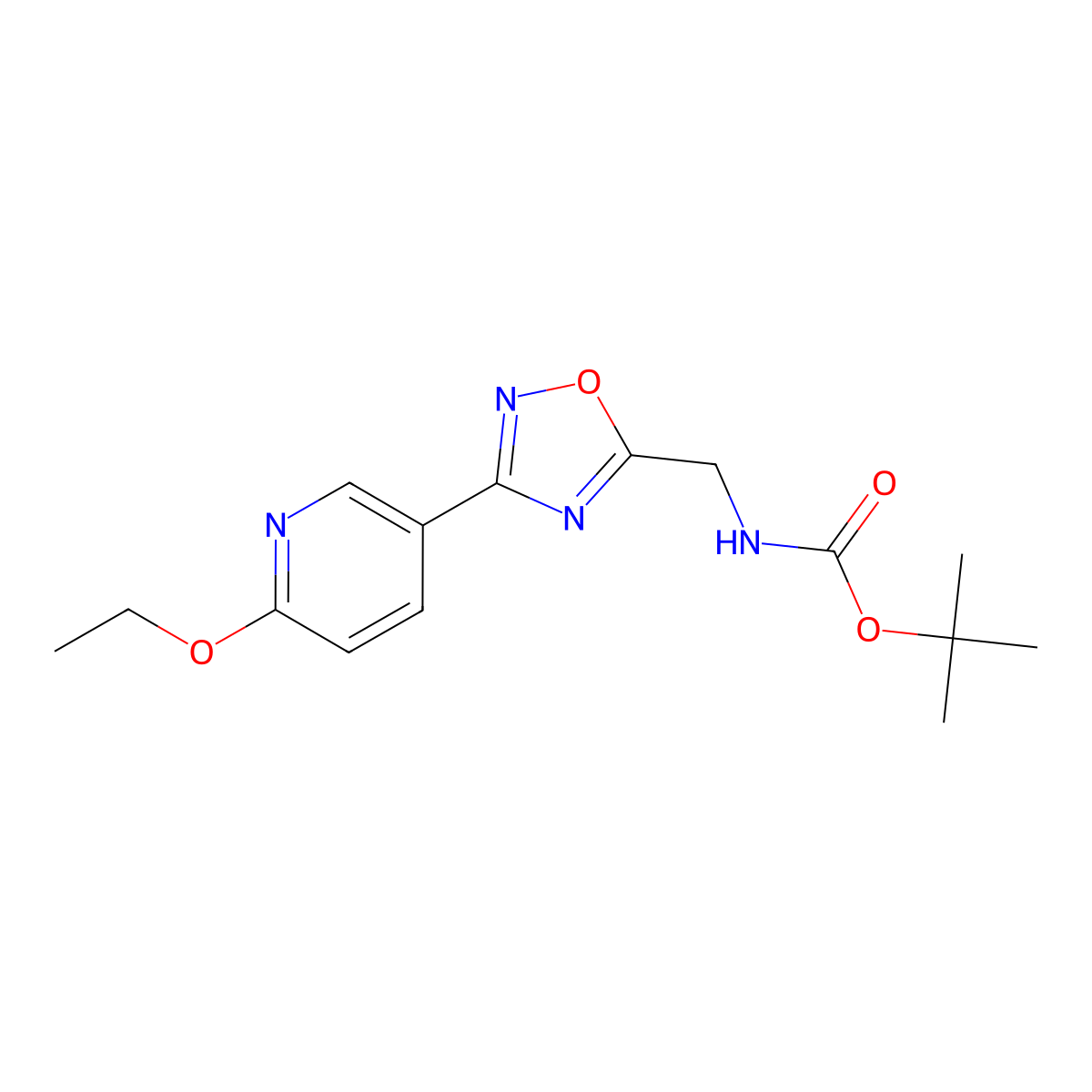 Tert-butyl ((3-(6-ethoxypyridin-3-yl)-1,2,4-oxadiazol-5-yl)methyl)carbamate molecular structure, CAS 2034278-81-2