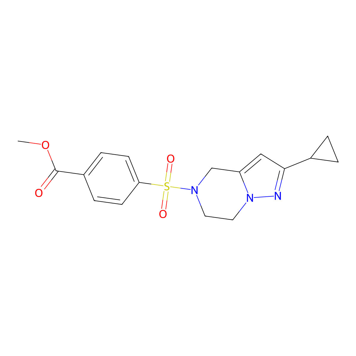 methyl 4-((2-cyclopropyl-6,7-dihydropyrazolo[1,5-a]pyrazin-5(4H)-yl)sulfonyl)benzoate molecular structure, CAS 2034278-87-8
