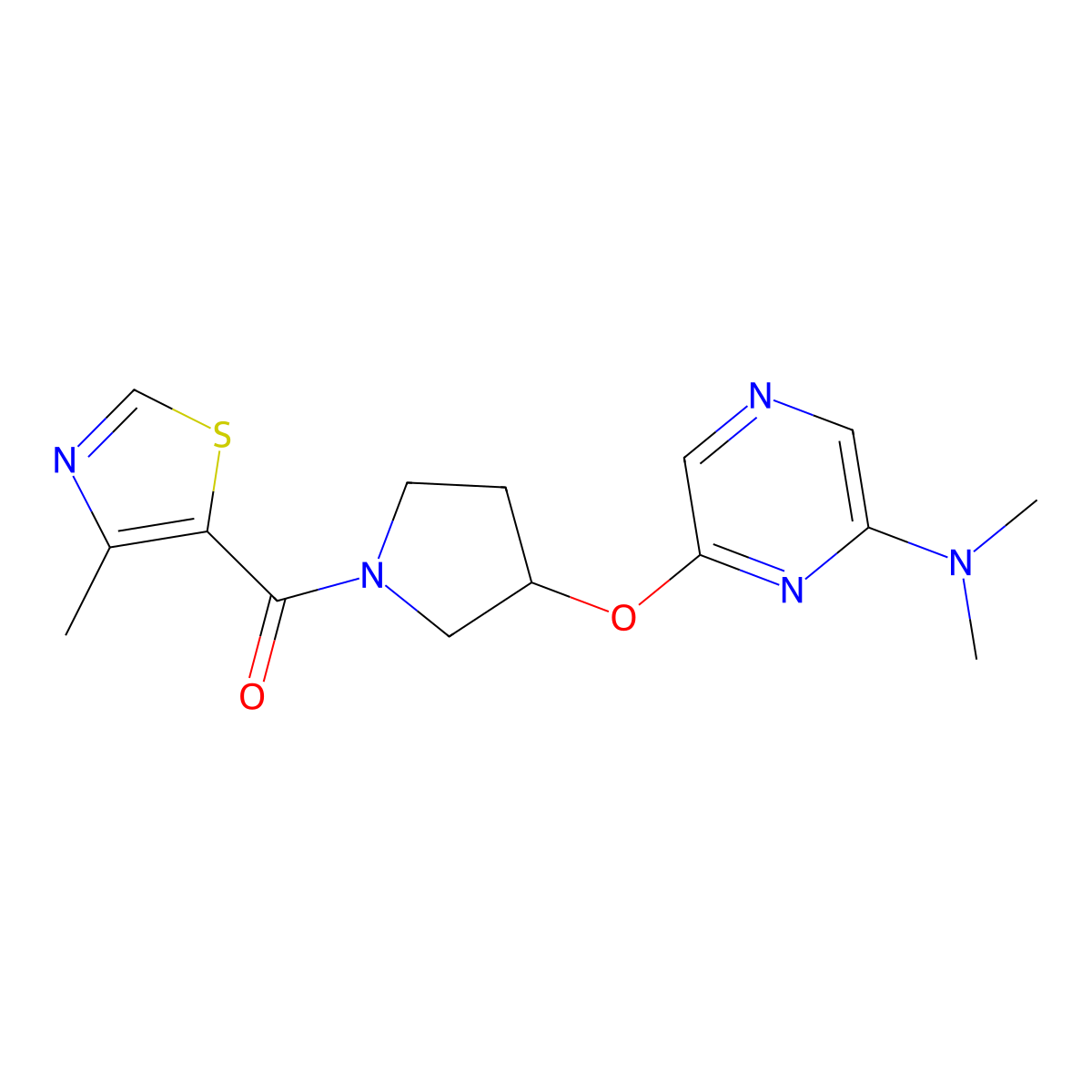(3-((6-(Dimethylamino)pyrazin-2-yl)oxy)pyrrolidin-1-yl)(4-methylthiazol-5-yl)methanone molecular structure, CAS 2034278-91-4