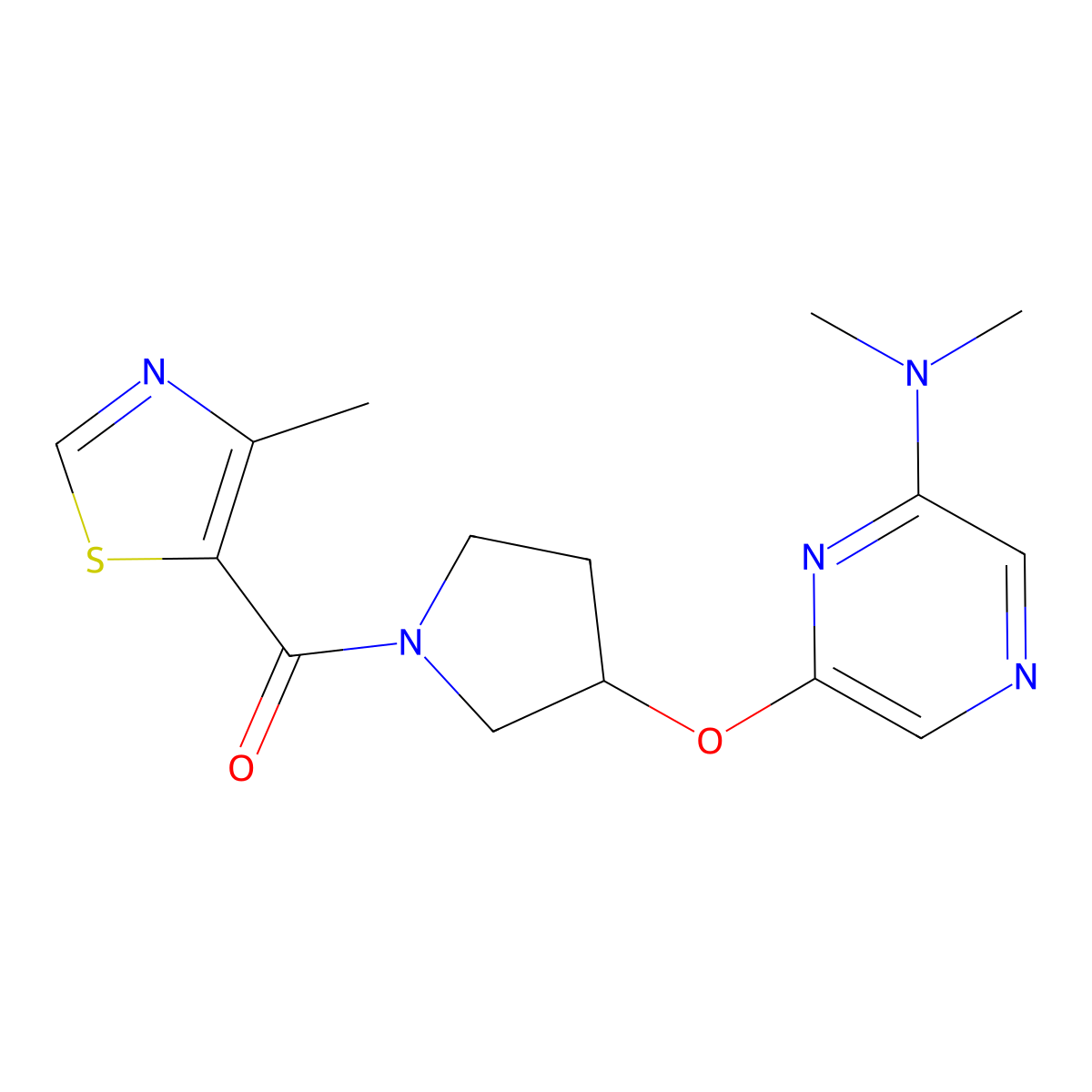 (3-((6-(Dimethylamino)pyrazin-2-yl)oxy)pyrrolidin-1-yl)(4-methylthiazol-5-yl)methanone molecular structure, CAS 2034278-91-4