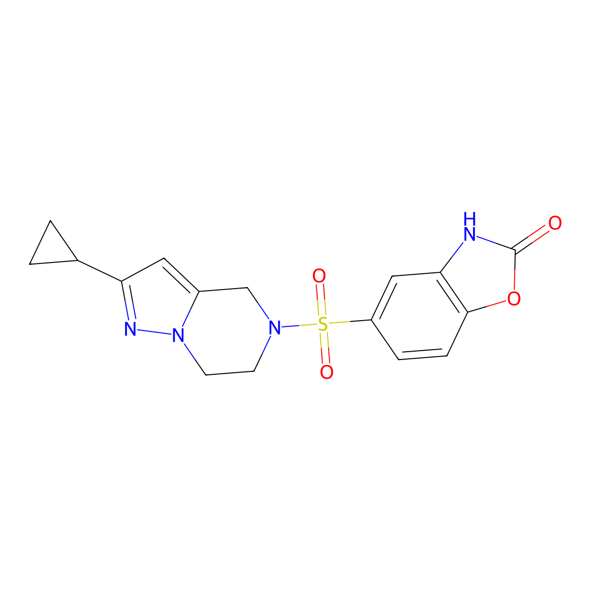 5-((2-cyclopropyl-6,7-dihydropyrazolo[1,5-a]pyrazin-5(4H)-yl)sulfonyl)benzo[d]oxazol-2(3H)-one molecular structure, CAS 2034278-92-5