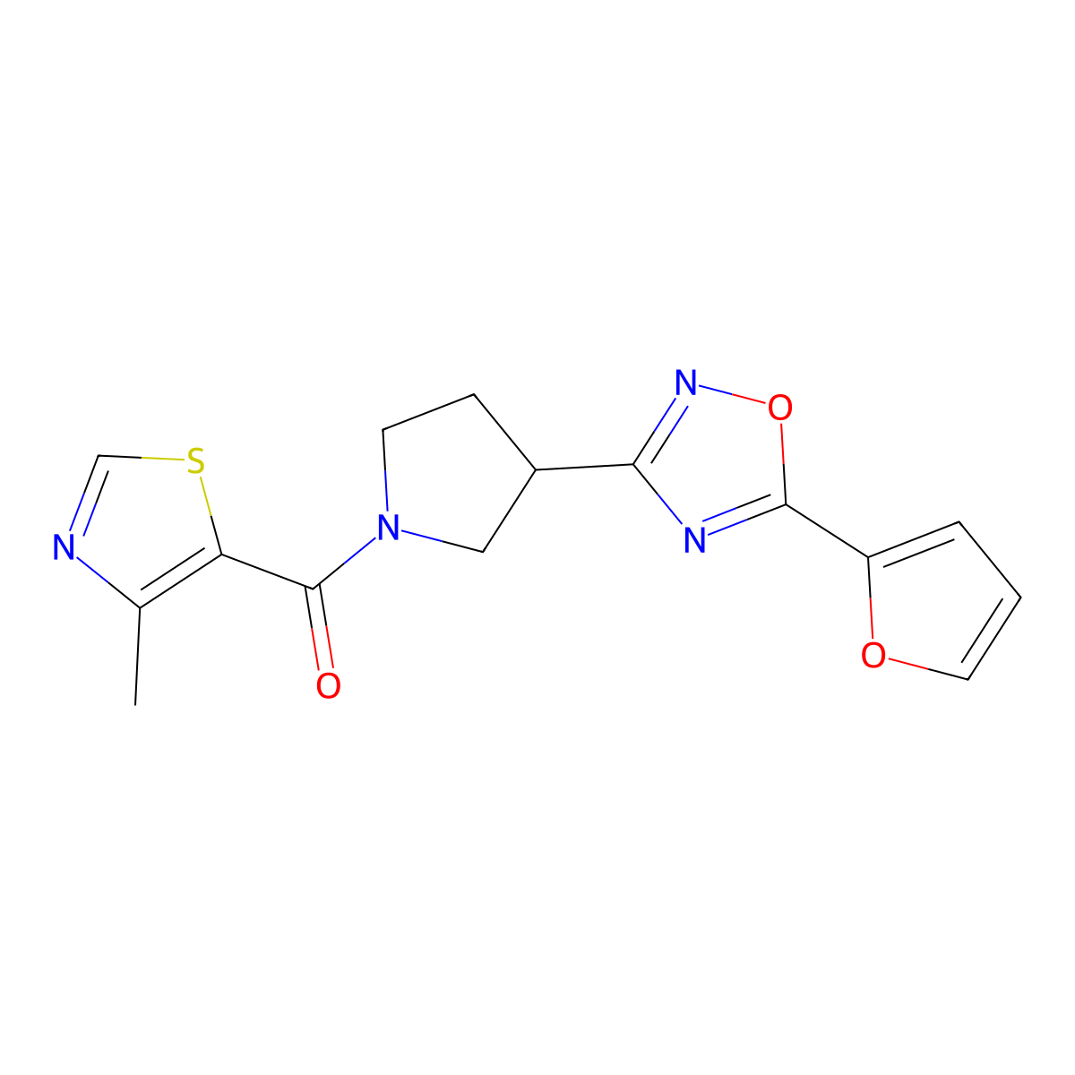 (3-(5-(Furan-2-yl)-1,2,4-oxadiazol-3-yl)pyrrolidin-1-yl)(4-methylthiazol-5-yl)methanone molecular structure, CAS 2034278-94-7