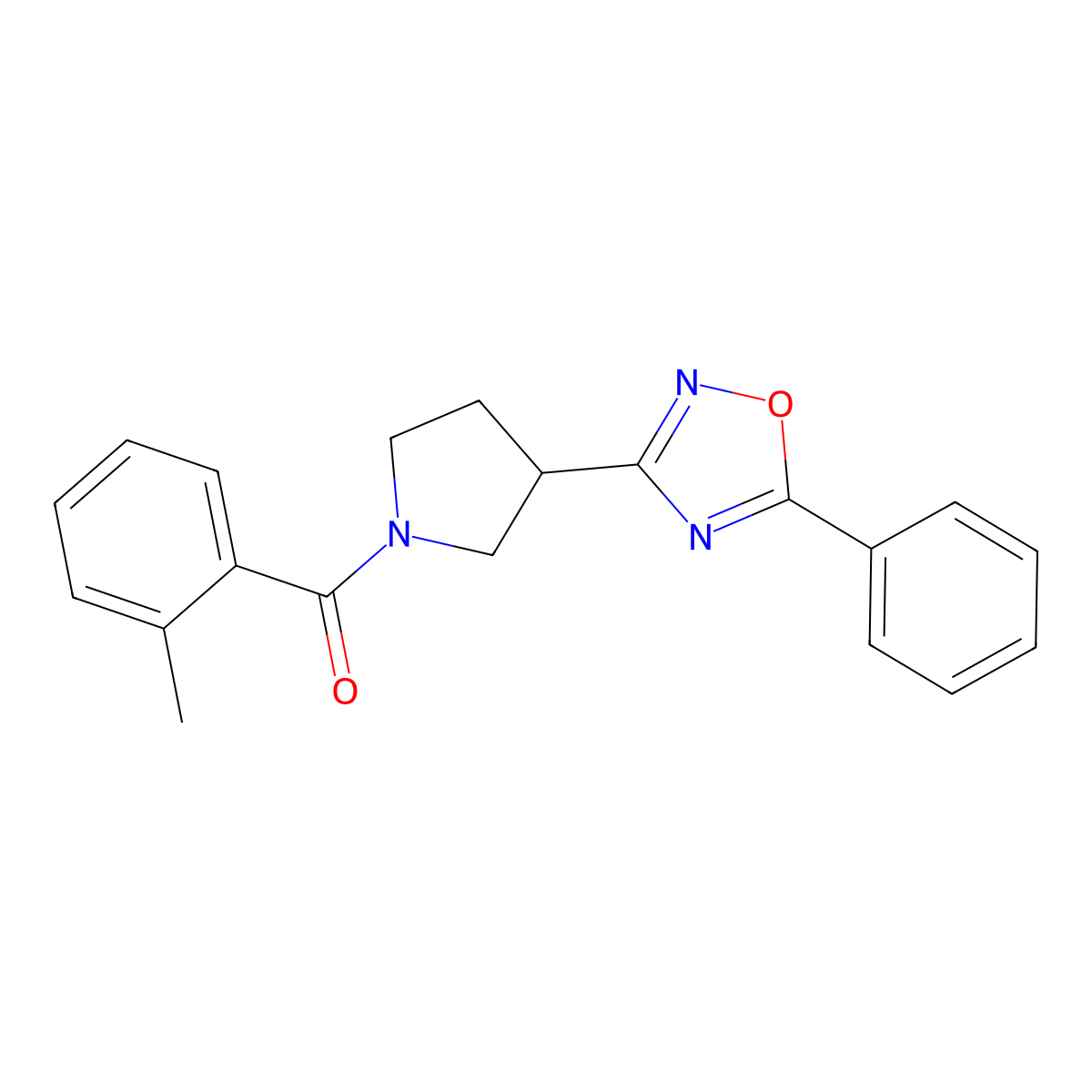 (3-(5-Phenyl-1,2,4-oxadiazol-3-yl)pyrrolidin-1-yl)(o-tolyl)methanone molecular structure, CAS 2034279-00-8