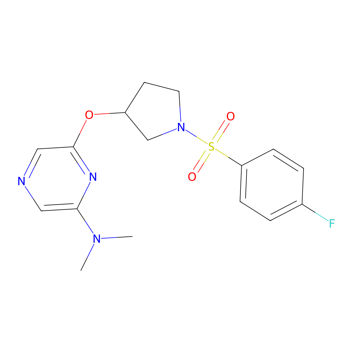 6-((1-((4-fluorophenyl)sulfonyl)pyrrolidin-3-yl)oxy)-N,N-dimethylpyrazin-2-amine molecular structure, CAS 2034279-03-1