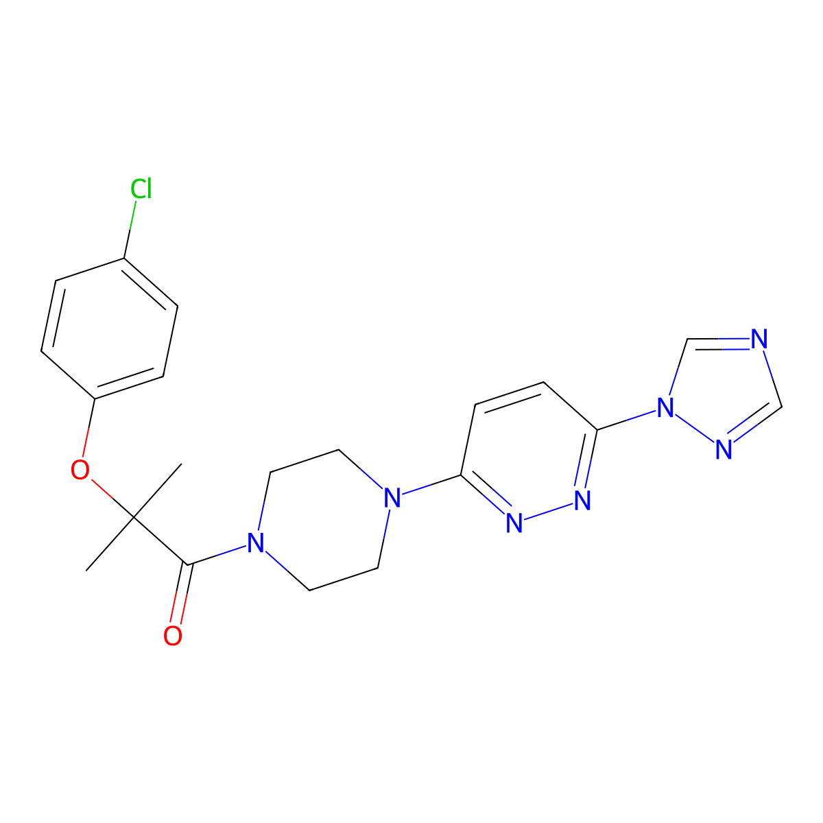 1-(4-(6-(1H-1,2,4-triazol-1-yl)pyridazin-3-yl)piperazin-1-yl)-2-(4-chlorophenoxy)-2-methylpropan-1-one molecular structure, CAS 2034279-11-1