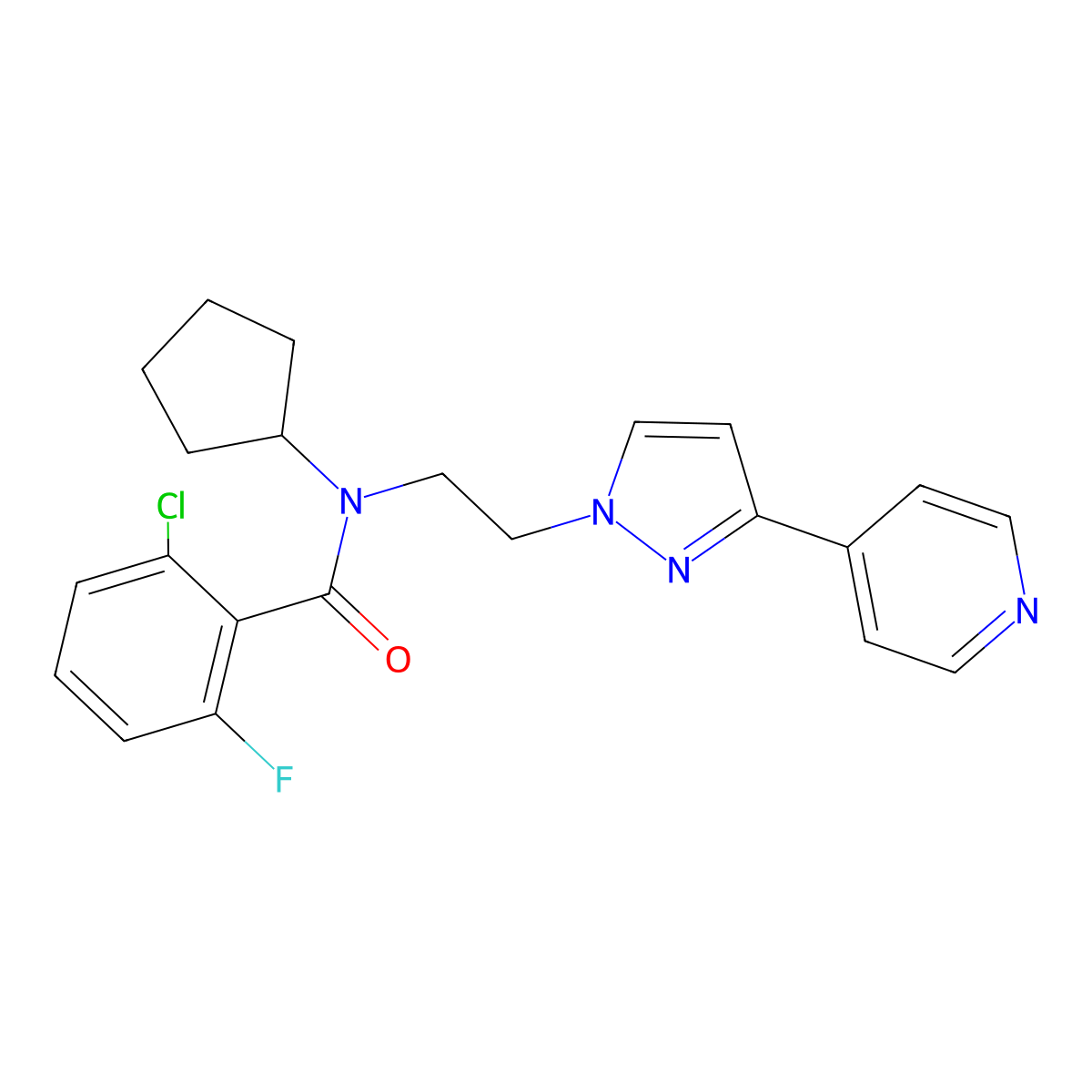2-chloro-N-cyclopentyl-6-fluoro-N-{2-[3-(pyridin-4-yl)-1H-pyrazol-1-yl]ethyl}benzamide molecular structure, CAS 2034279-15-5