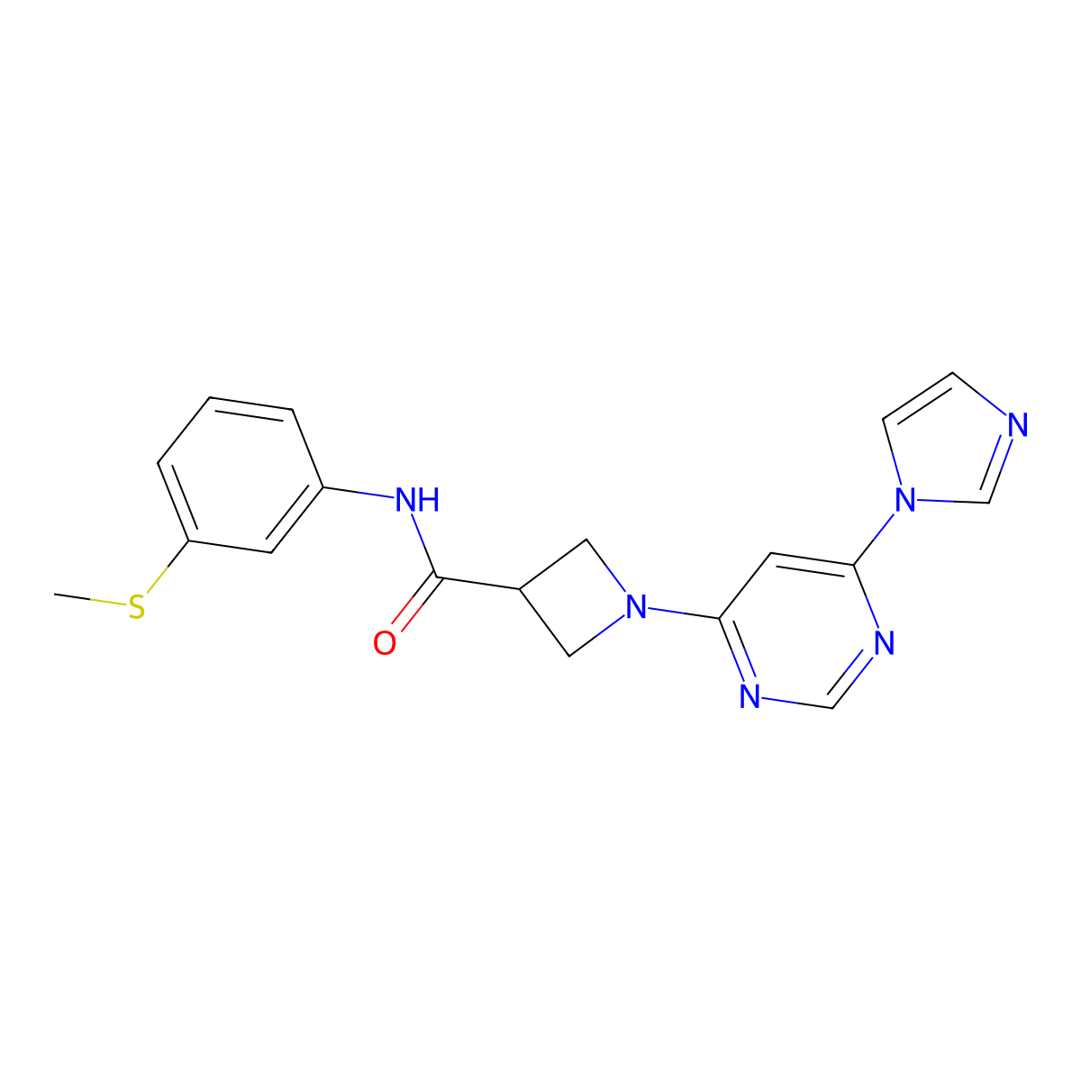 1-(6-(1H-imidazol-1-yl)pyrimidin-4-yl)-N-(3-(methylthio)phenyl)azetidine-3-carboxamide molecular structure, CAS 2034279-17-7