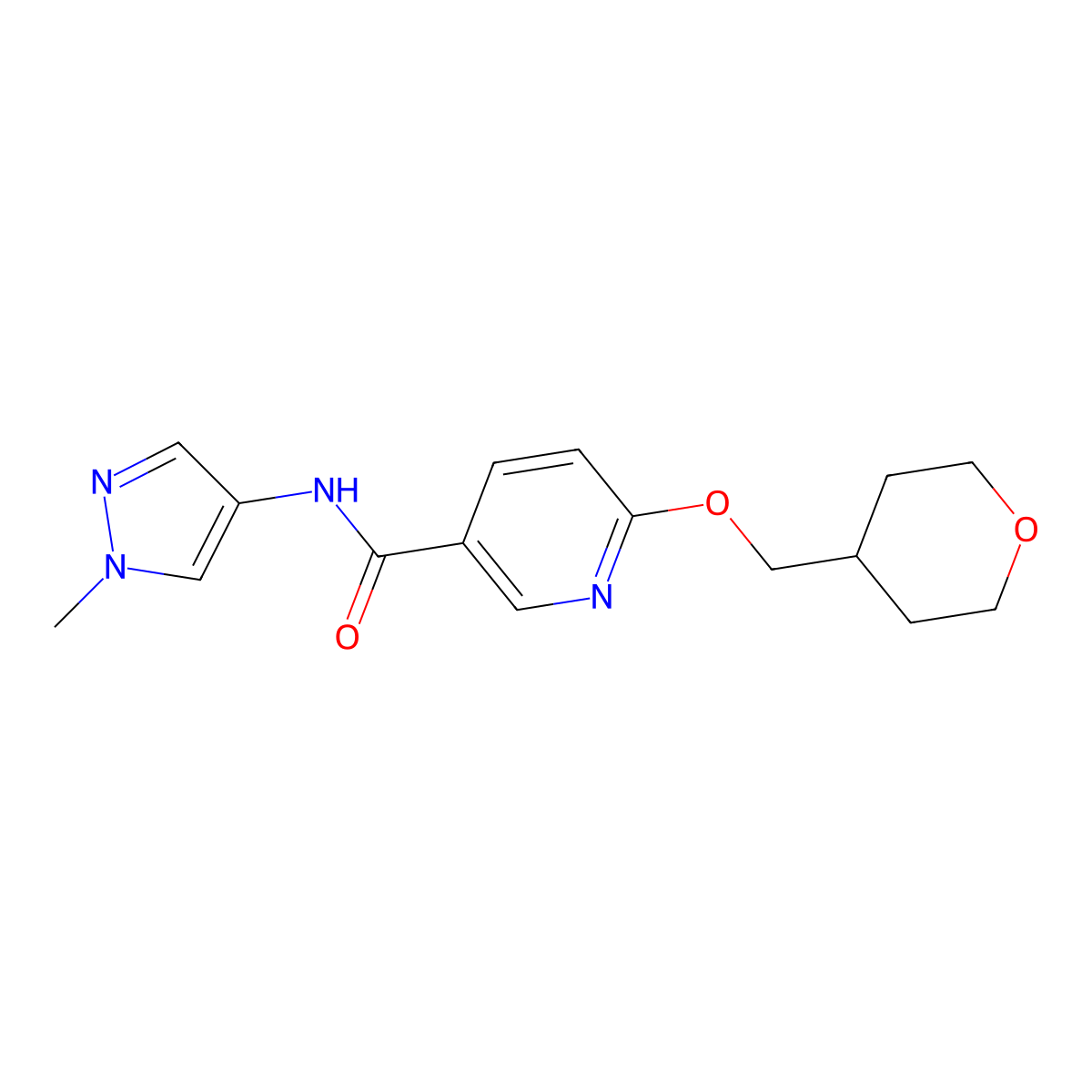 N-(1-methyl-1H-pyrazol-4-yl)-6-[(oxan-4-yl)methoxy]pyridine-3-carboxamide molecular structure, CAS 2034279-20-2