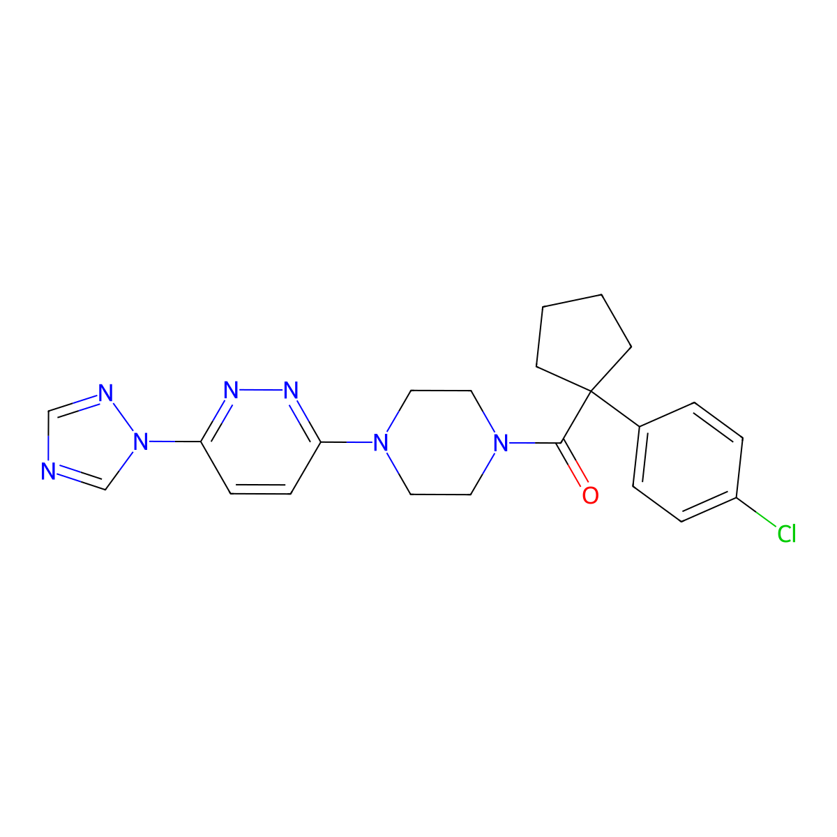 (4-(6-(1H-1,2,4-triazol-1-yl)pyridazin-3-yl)piperazin-1-yl)(1-(4-chlorophenyl)cyclopentyl)methanone molecular structure, CAS 2034279-22-4