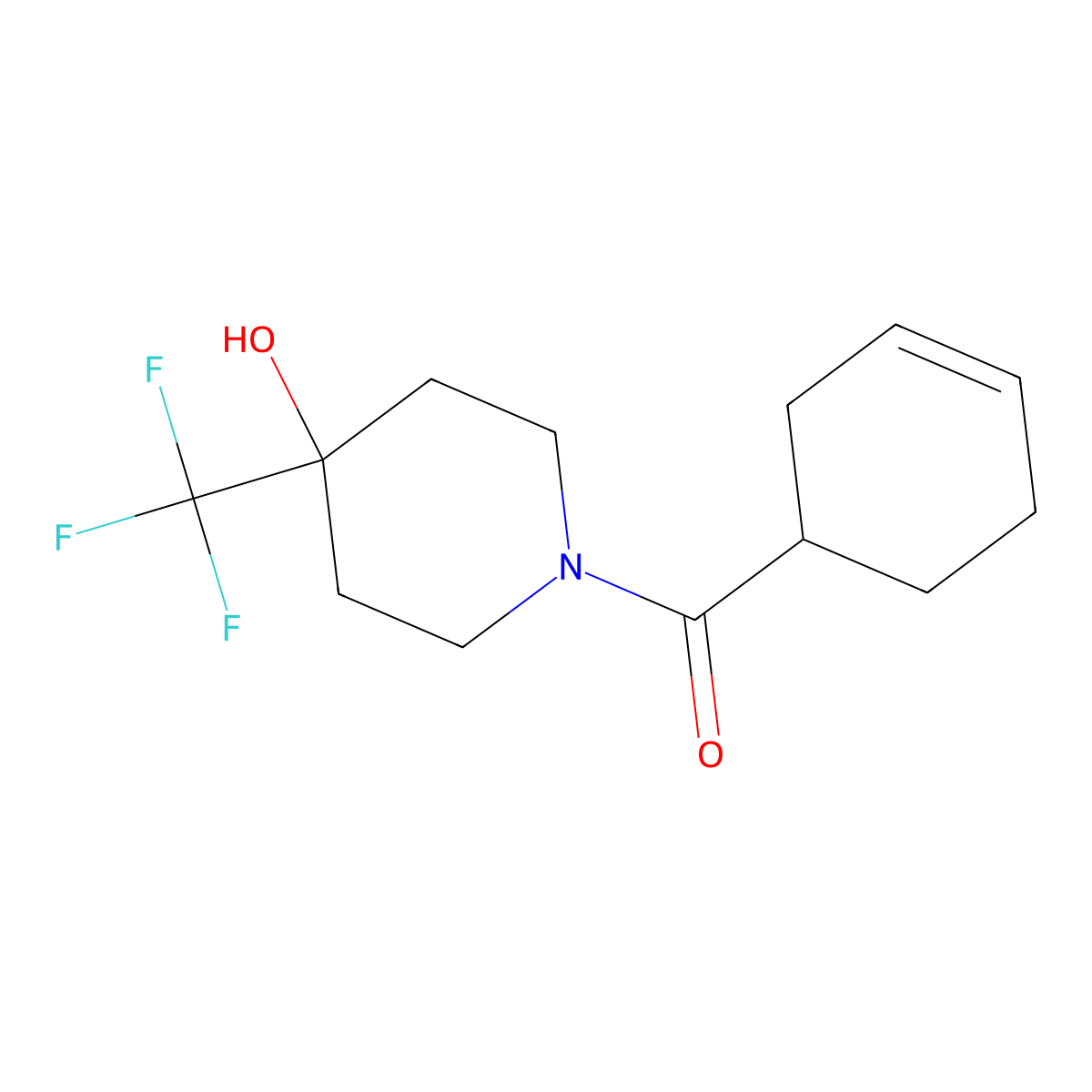 Cyclohex-3-en-1-yl(4-hydroxy-4-(trifluoromethyl)piperidin-1-yl)methanone molecular structure, CAS 2034279-27-9