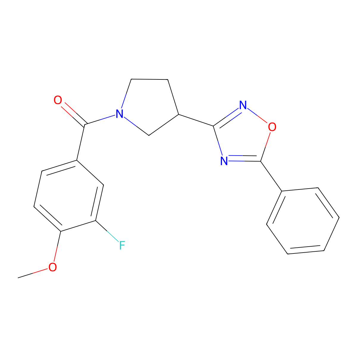 (3-Fluoro-4-methoxyphenyl)(3-(5-phenyl-1,2,4-oxadiazol-3-yl)pyrrolidin-1-yl)methanone molecular structure, CAS 2034279-33-7