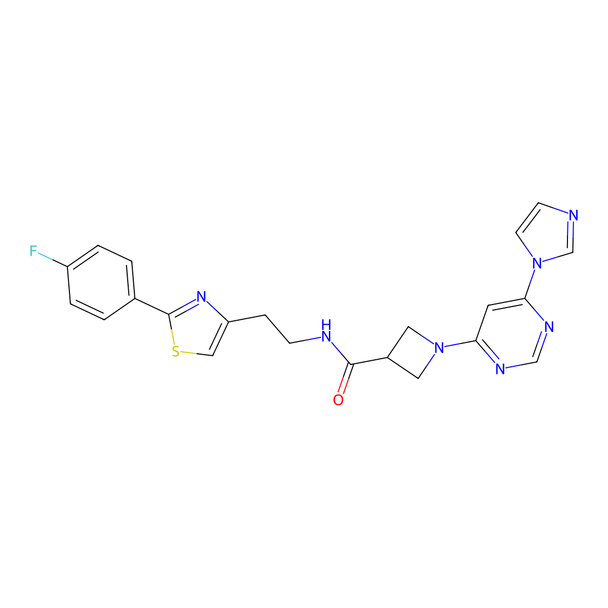 1-(6-(1H-imidazol-1-yl)pyrimidin-4-yl)-N-(2-(2-(4-fluorophenyl)thiazol-4-yl)ethyl)azetidine-3-carboxamide molecular structure, CAS 2034279-38-2
