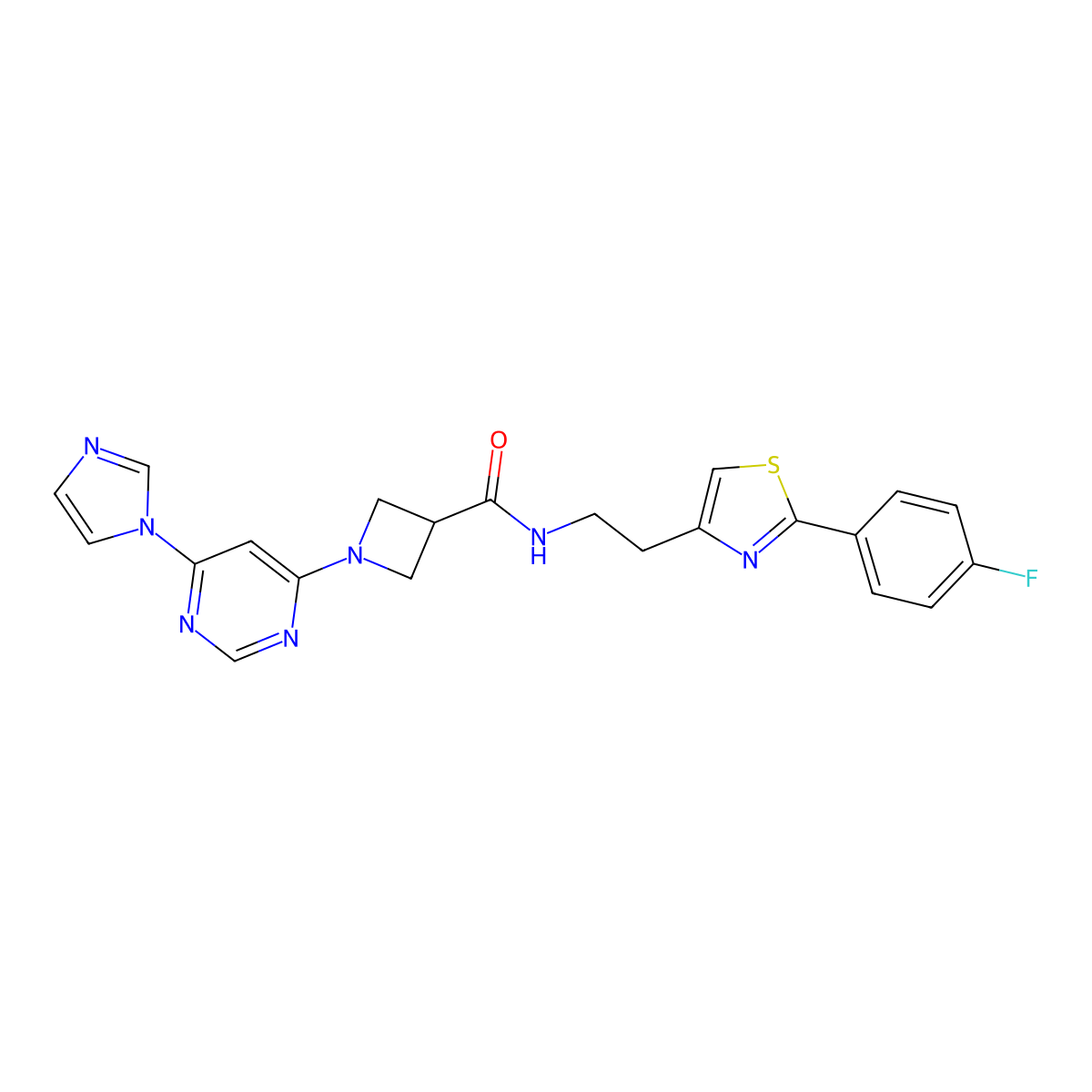1-(6-(1H-imidazol-1-yl)pyrimidin-4-yl)-N-(2-(2-(4-fluorophenyl)thiazol-4-yl)ethyl)azetidine-3-carboxamide molecular structure, CAS 2034279-38-2