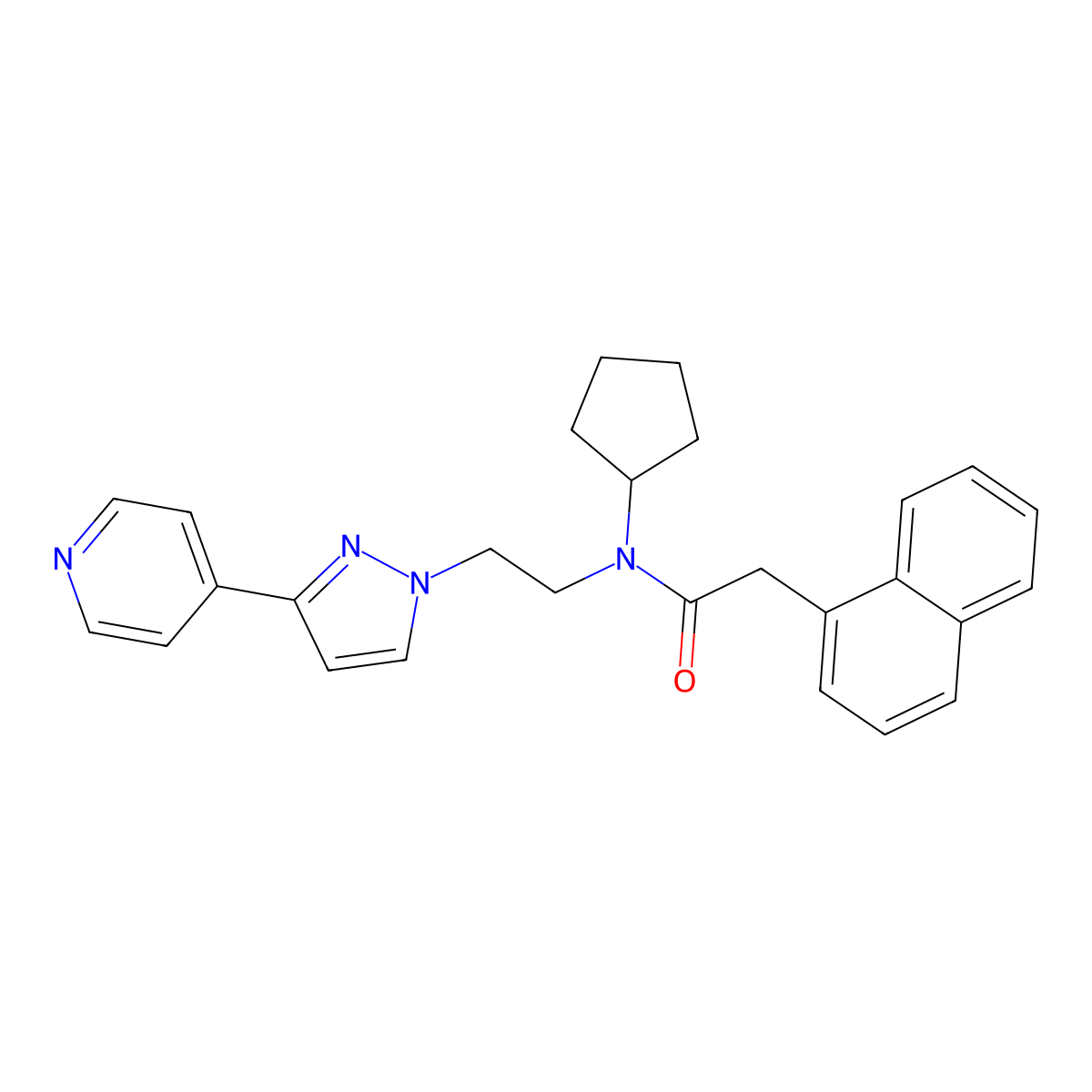 N-cyclopentyl-2-(naphthalen-1-yl)-N-(2-(3-(pyridin-4-yl)-1H-pyrazol-1-yl)ethyl)acetamide molecular structure, CAS 2034279-43-9