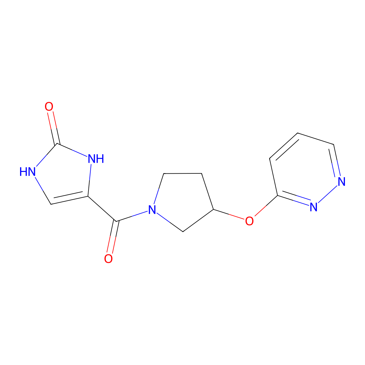 4-(3-(pyridazin-3-yloxy)pyrrolidine-1-carbonyl)-1H-imidazol-2(3H)-one molecular structure, CAS 2034279-63-3