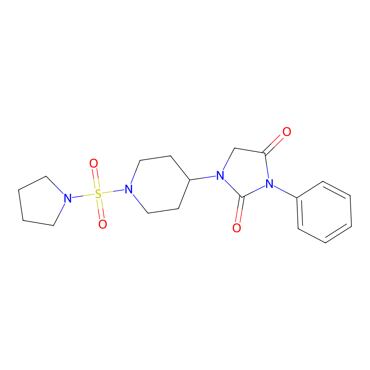 3-Phenyl-1-(1-(pyrrolidin-1-ylsulfonyl)piperidin-4-yl)imidazolidine-2,4-dione molecular structure, CAS 2034279-64-4