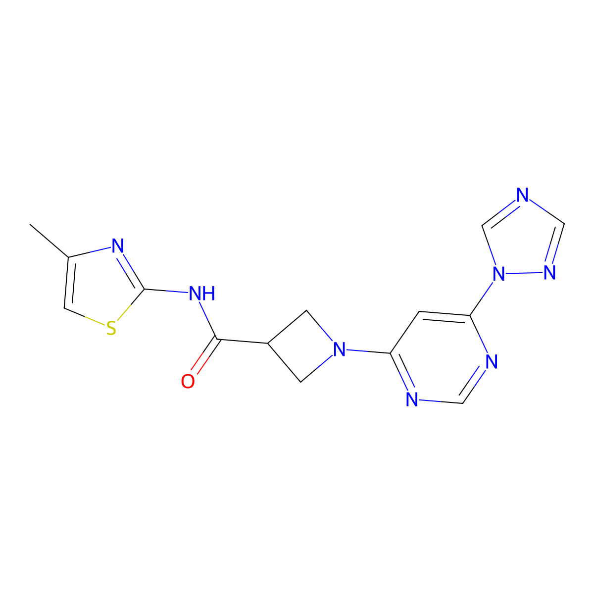 1-(6-(1H-1,2,4-triazol-1-yl)pyrimidin-4-yl)-N-(4-methylthiazol-2-yl)azetidine-3-carboxamide molecular structure, CAS 2034279-67-7
