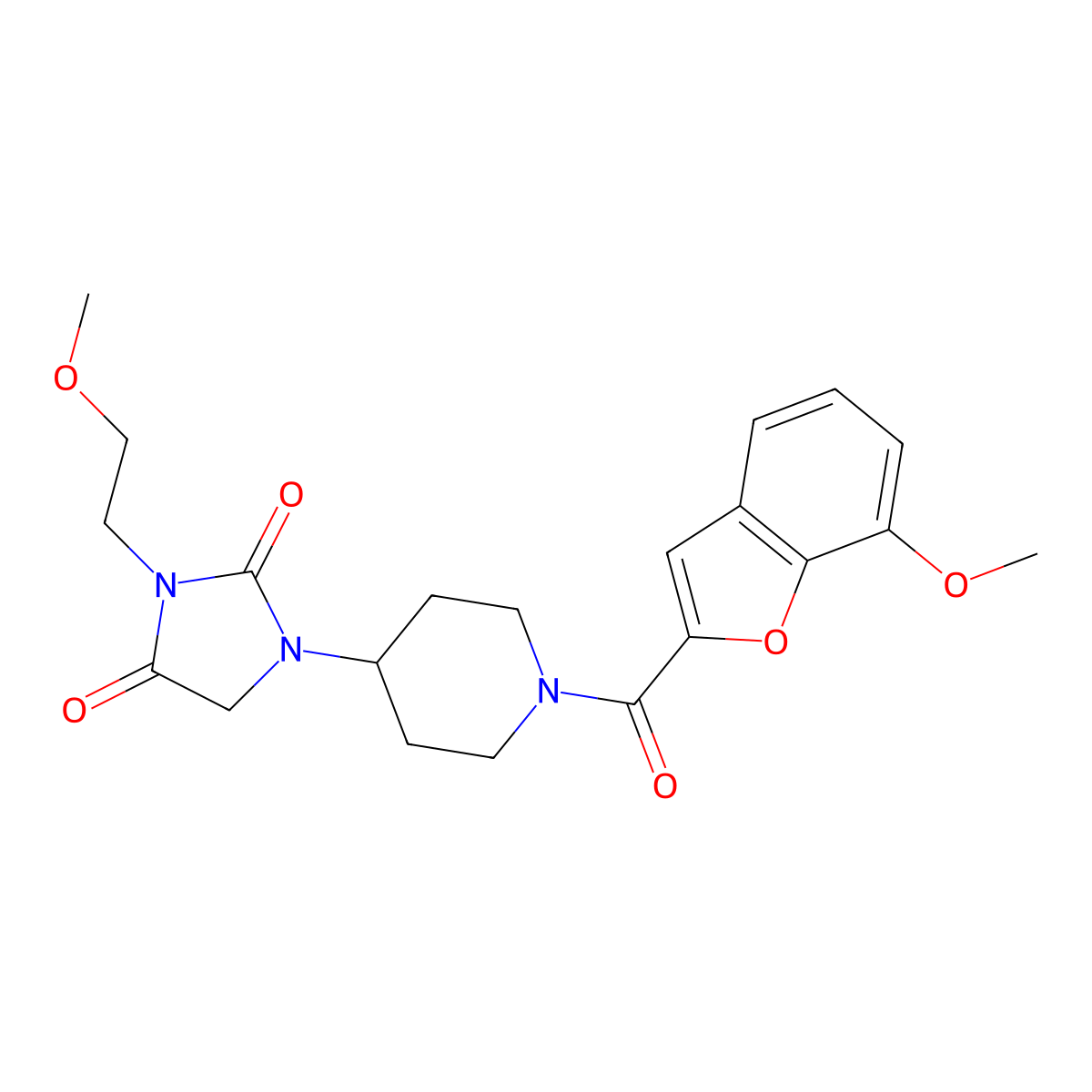 1-(1-(7-Methoxybenzofuran-2-carbonyl)piperidin-4-yl)-3-(2-methoxyethyl)imidazolidine-2,4-dione molecular structure, CAS 2034279-70-2