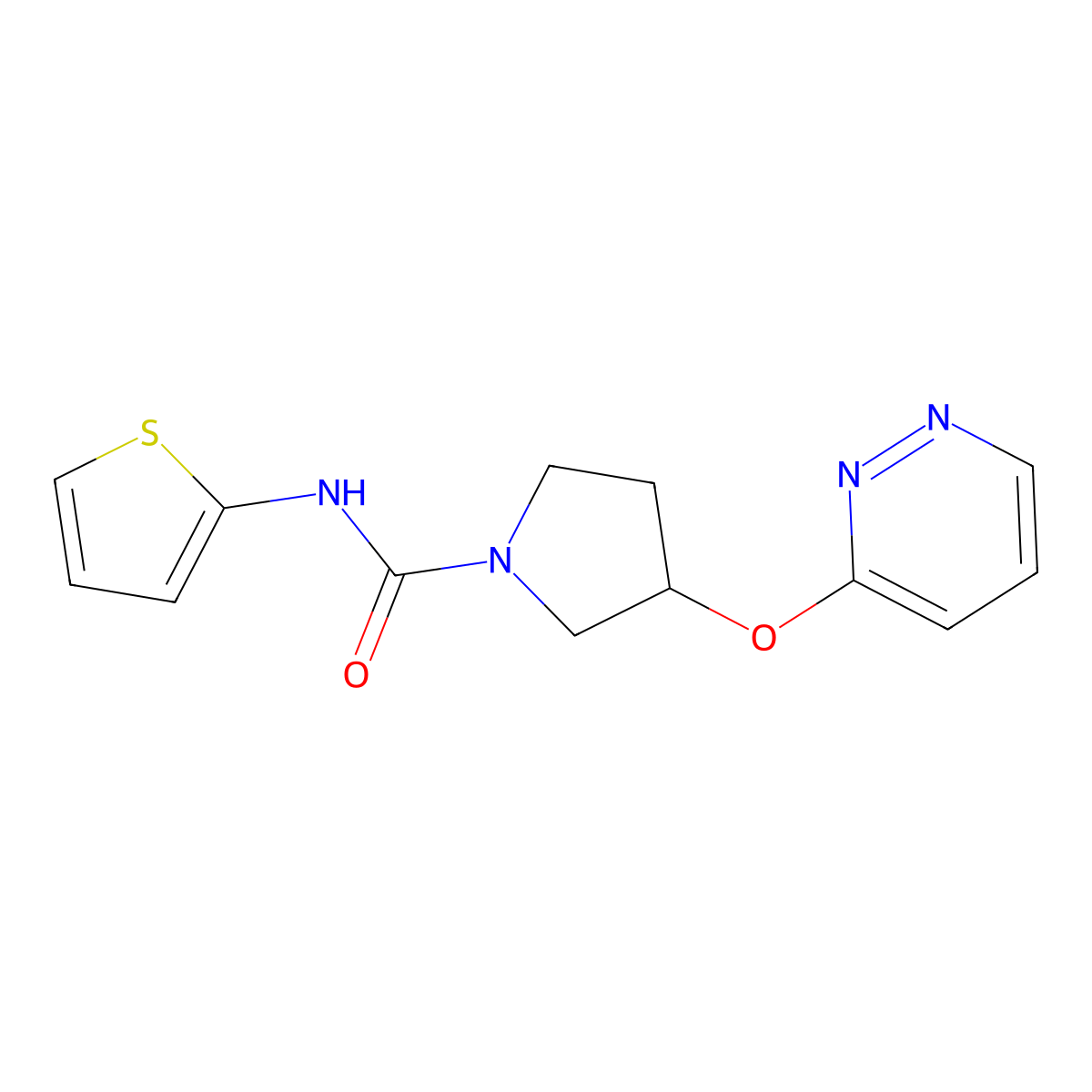 3-(pyridazin-3-yloxy)-N-(thiophen-2-yl)pyrrolidine-1-carboxamide molecular structure, CAS 2034279-87-1