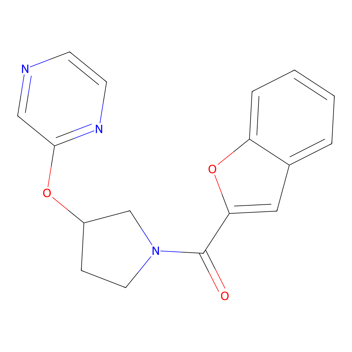 Benzofuran-2-yl(3-(pyrazin-2-yloxy)pyrrolidin-1-yl)methanone molecular structure, CAS 2034279-91-7