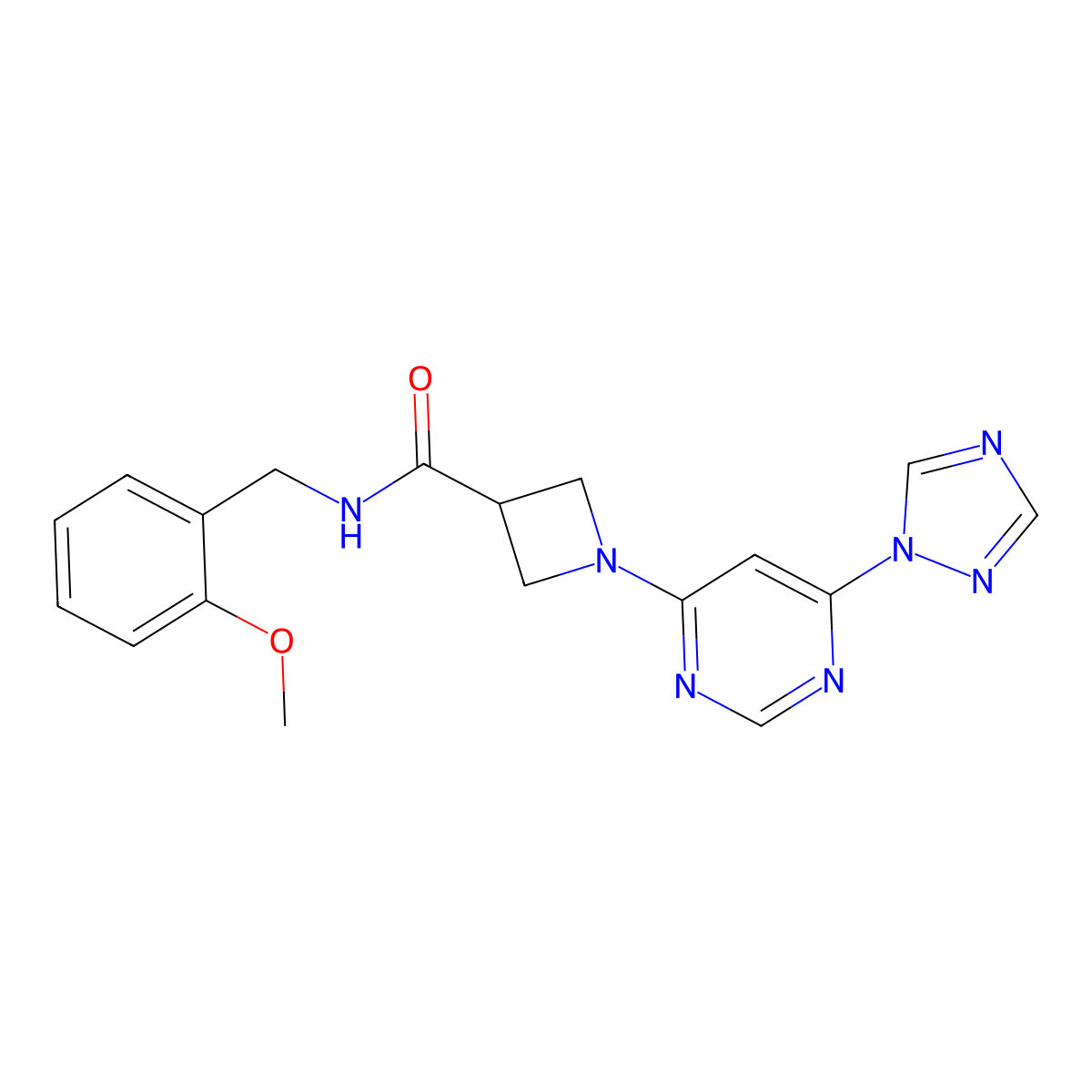 1-(6-(1H-1,2,4-triazol-1-yl)pyrimidin-4-yl)-N-(2-methoxybenzyl)azetidine-3-carboxamide molecular structure, CAS 2034279-92-8