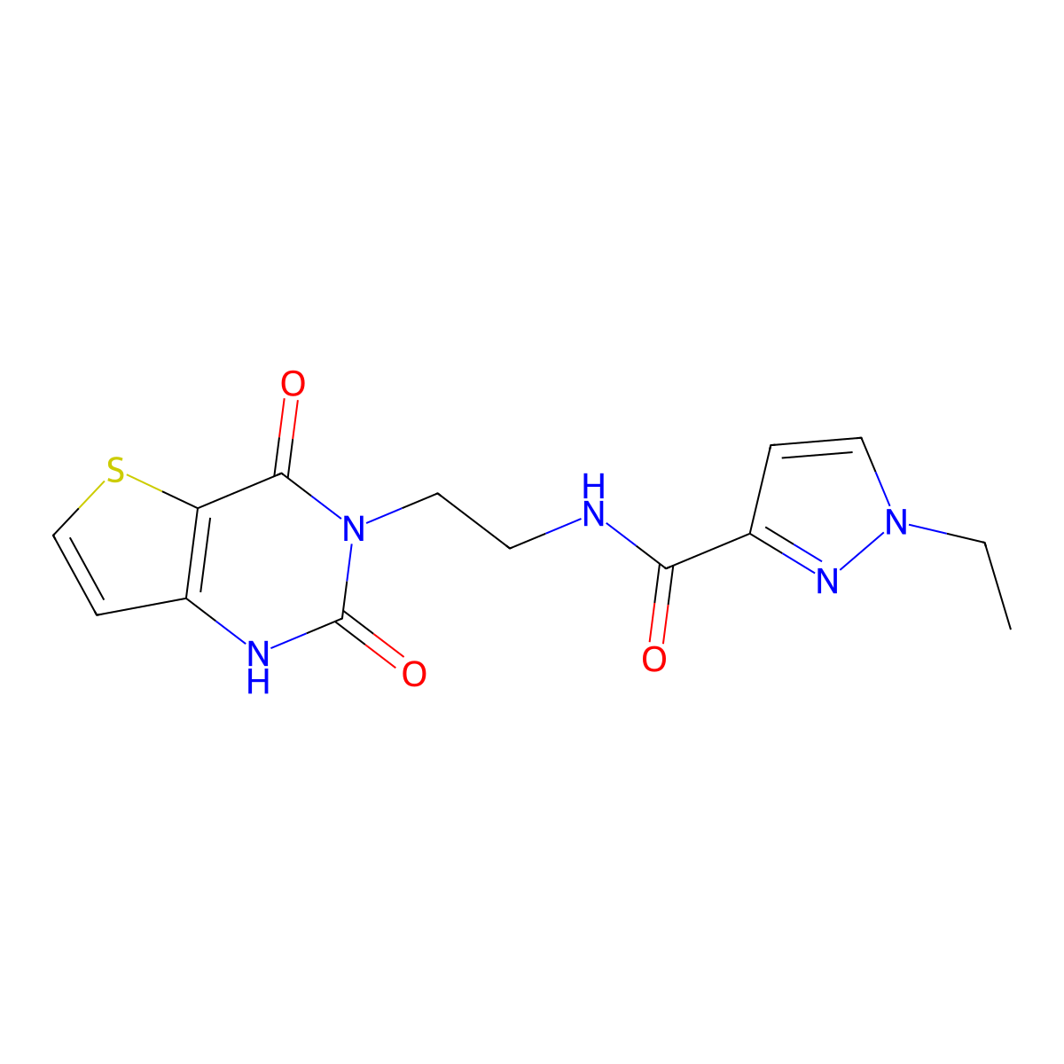 N-(2-(2,4-dioxo-1,2-dihydrothieno[3,2-d]pyrimidin-3(4H)-yl)ethyl)-1-ethyl-1H-pyrazole-3-carboxamide molecular structure, CAS 2034279-93-9
