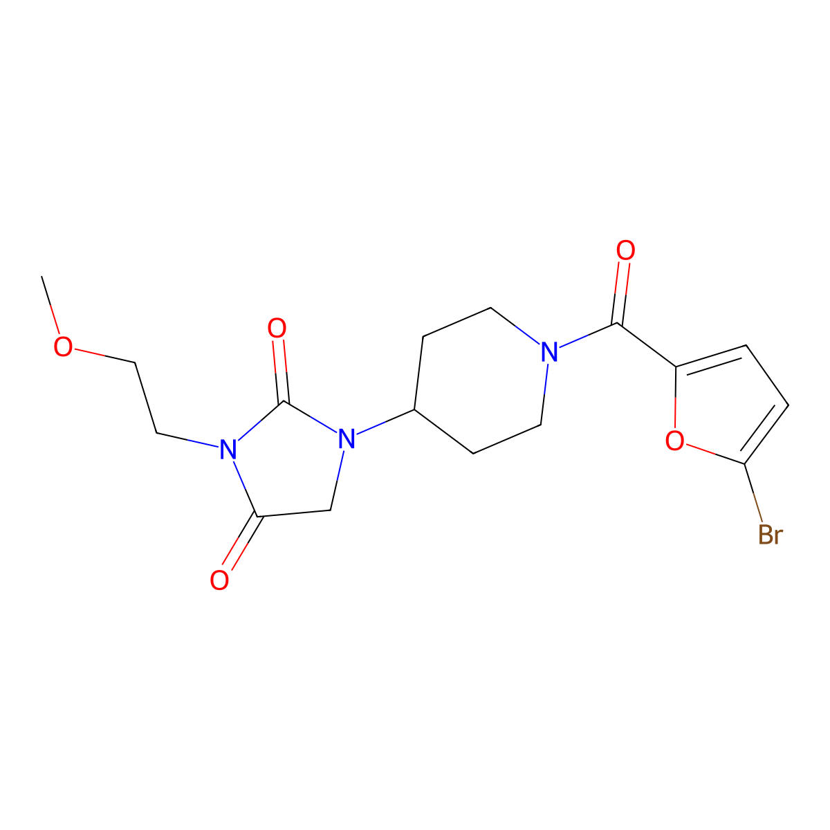 1-[1-(5-Bromofuran-2-carbonyl)piperidin-4-yl]-3-(2-methoxyethyl)imidazolidine-2,4-dione molecular structure, CAS 2034279-94-0