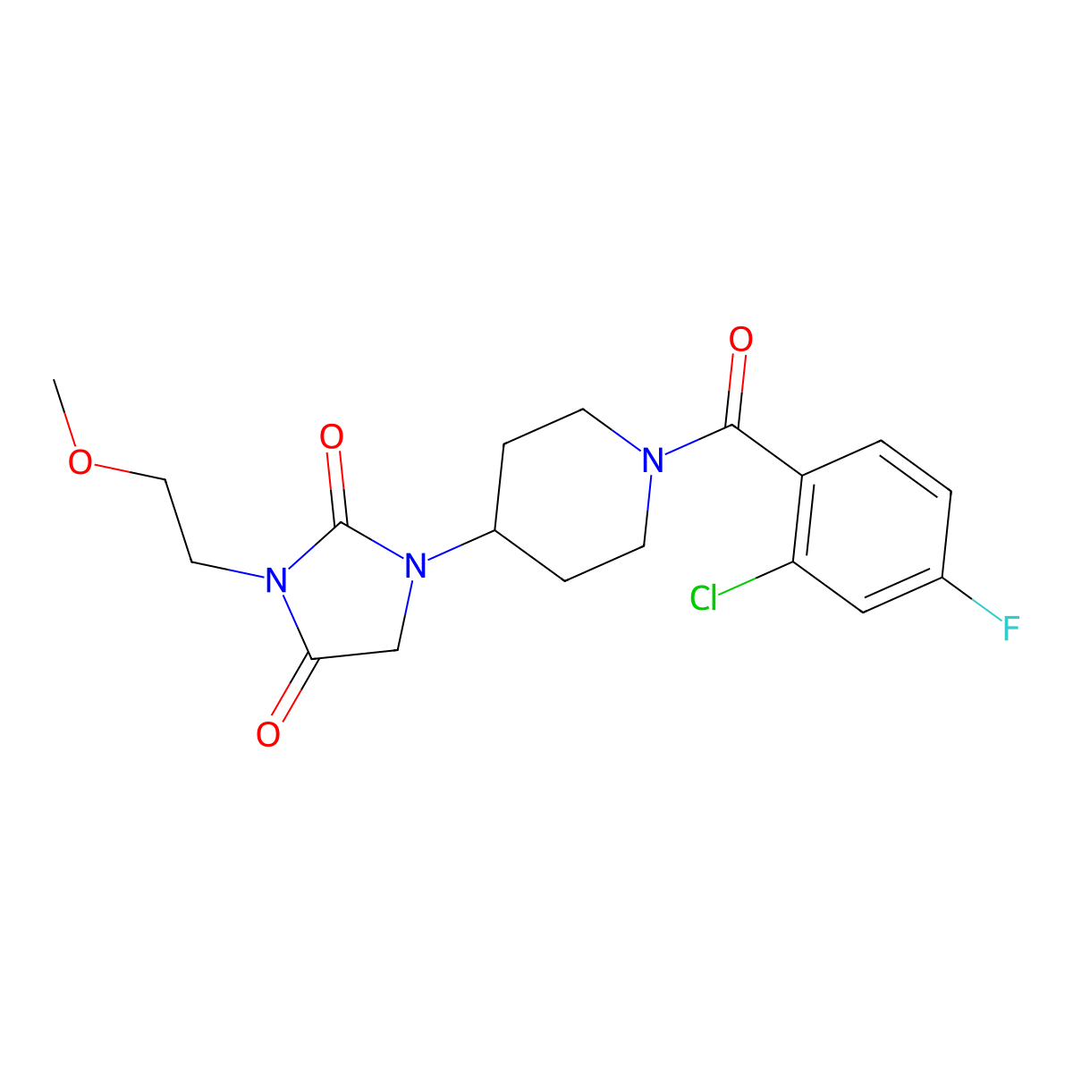1-[1-(2-Chloro-4-fluorobenzoyl)piperidin-4-yl]-3-(2-methoxyethyl)imidazolidine-2,4-dione molecular structure, CAS 2034280-00-5