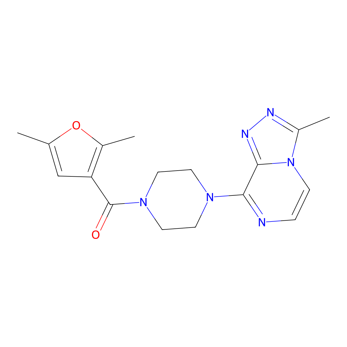 (2,5-Dimethylfuran-3-yl)(4-(3-methyl-[1,2,4]triazolo[4,3-a]pyrazin-8-yl)piperazin-1-yl)methanone molecular structure, CAS 2034280-11-8