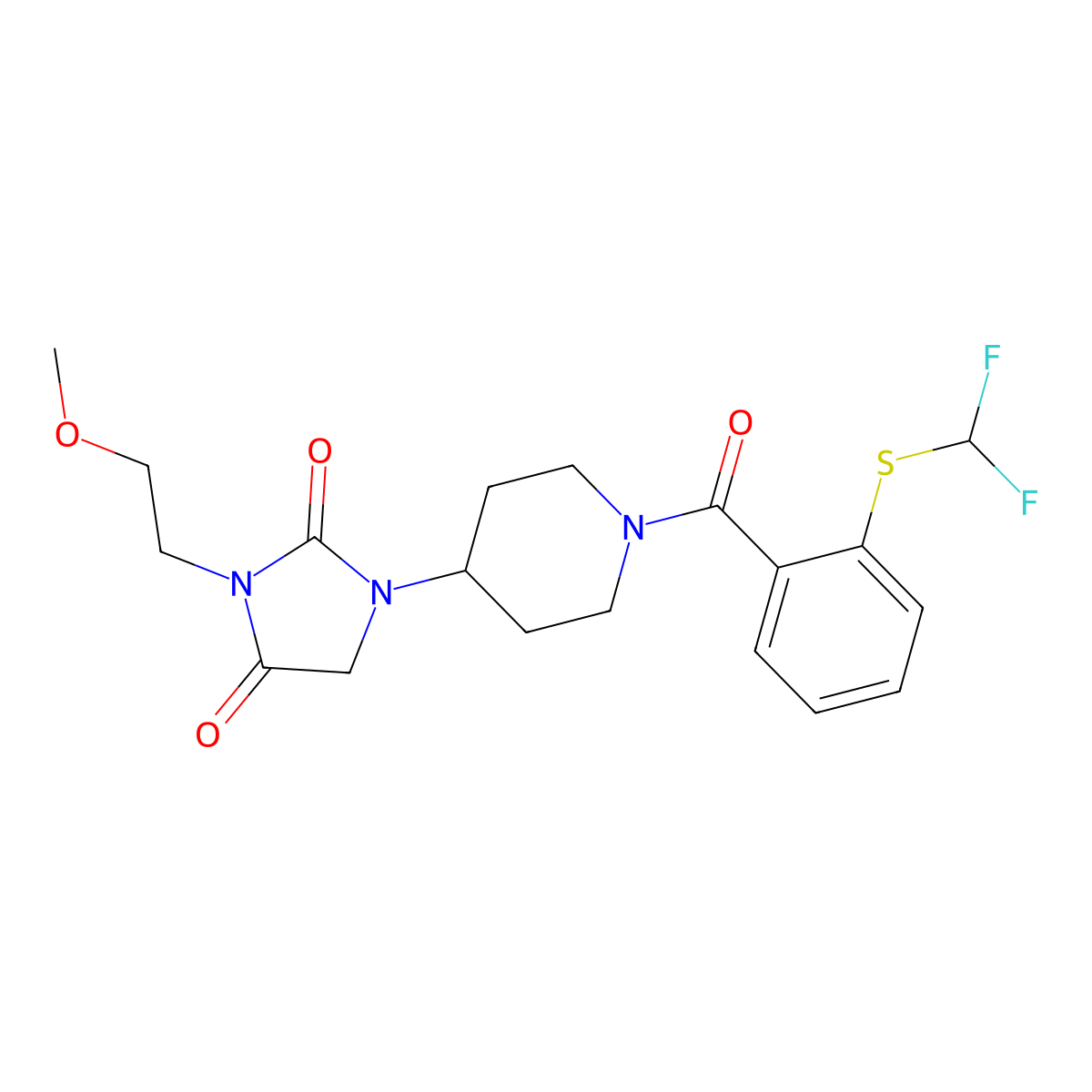 1-(1-(2-((Difluoromethyl)thio)benzoyl)piperidin-4-yl)-3-(2-methoxyethyl)imidazolidine-2,4-dione molecular structure, CAS 2034280-12-9