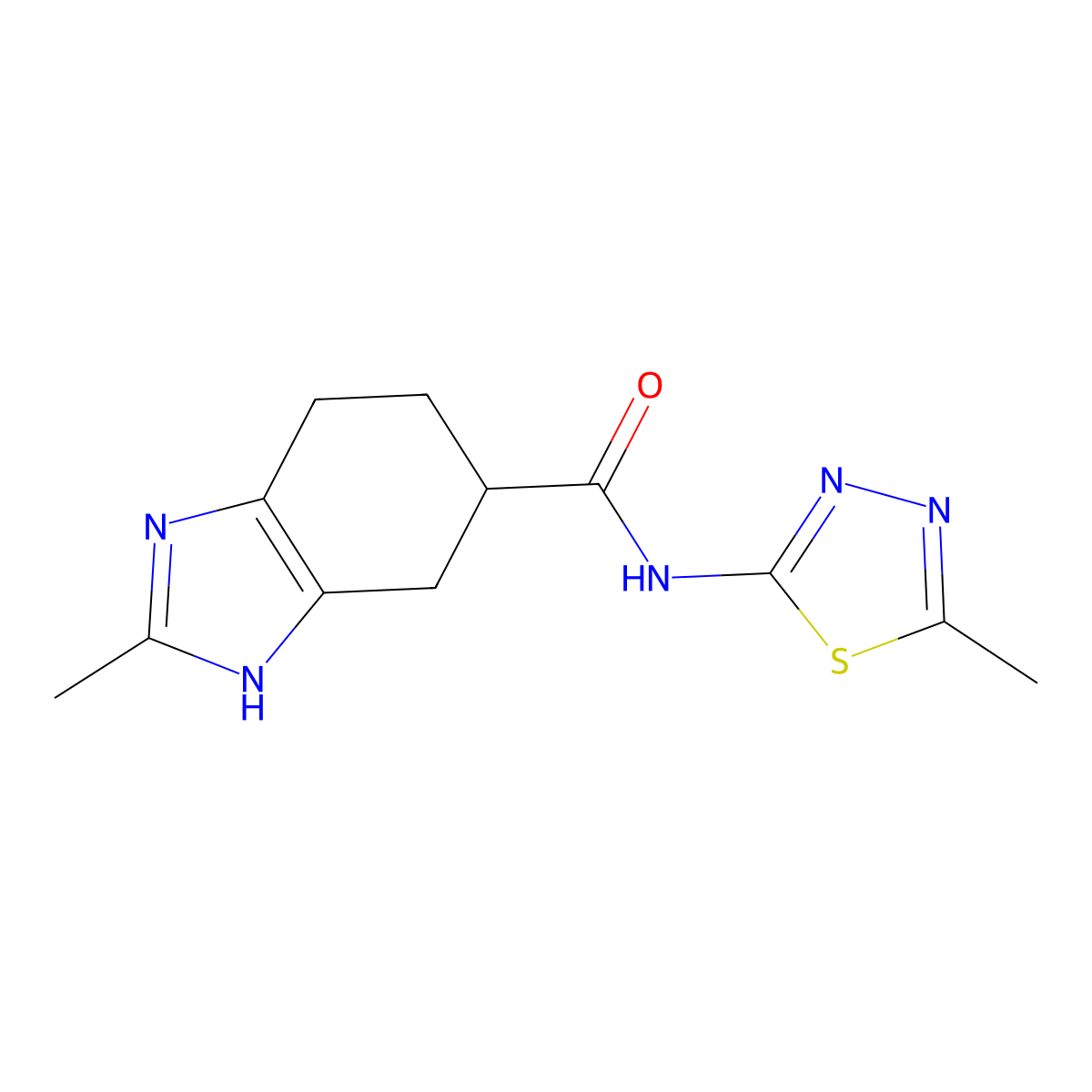2-methyl-N-(5-methyl-1,3,4-thiadiazol-2-yl)-4,5,6,7-tetrahydro-1H-benzo[d]imidazole-5-carboxamide molecular structure, CAS 2034280-16-3