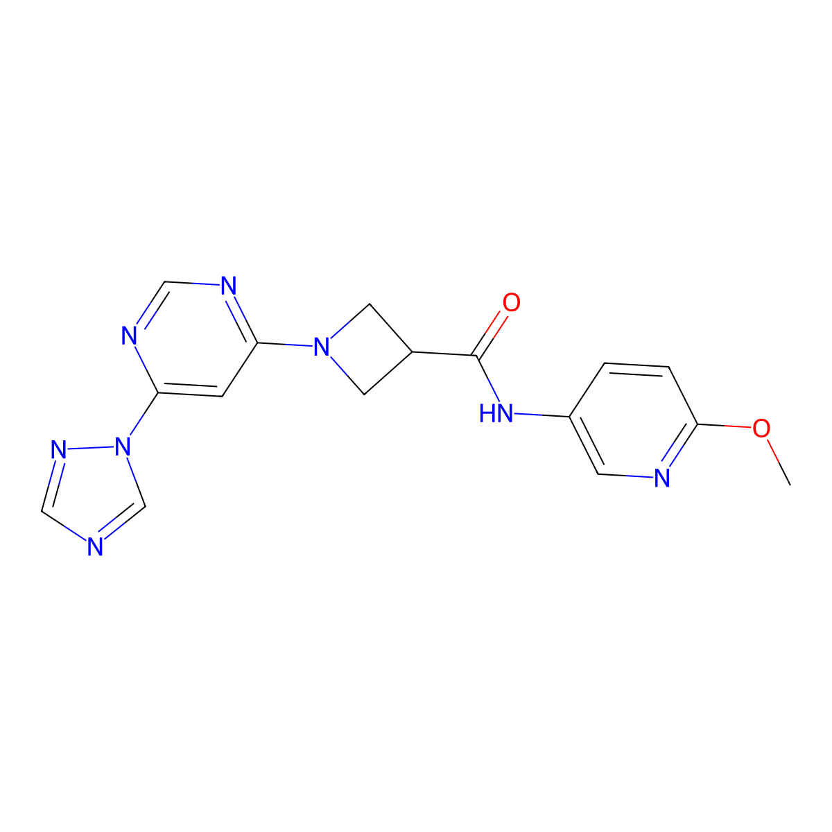 1-(6-(1H-1,2,4-triazol-1-yl)pyrimidin-4-yl)-N-(6-methoxypyridin-3-yl)azetidine-3-carboxamide molecular structure, CAS 2034280-24-3
