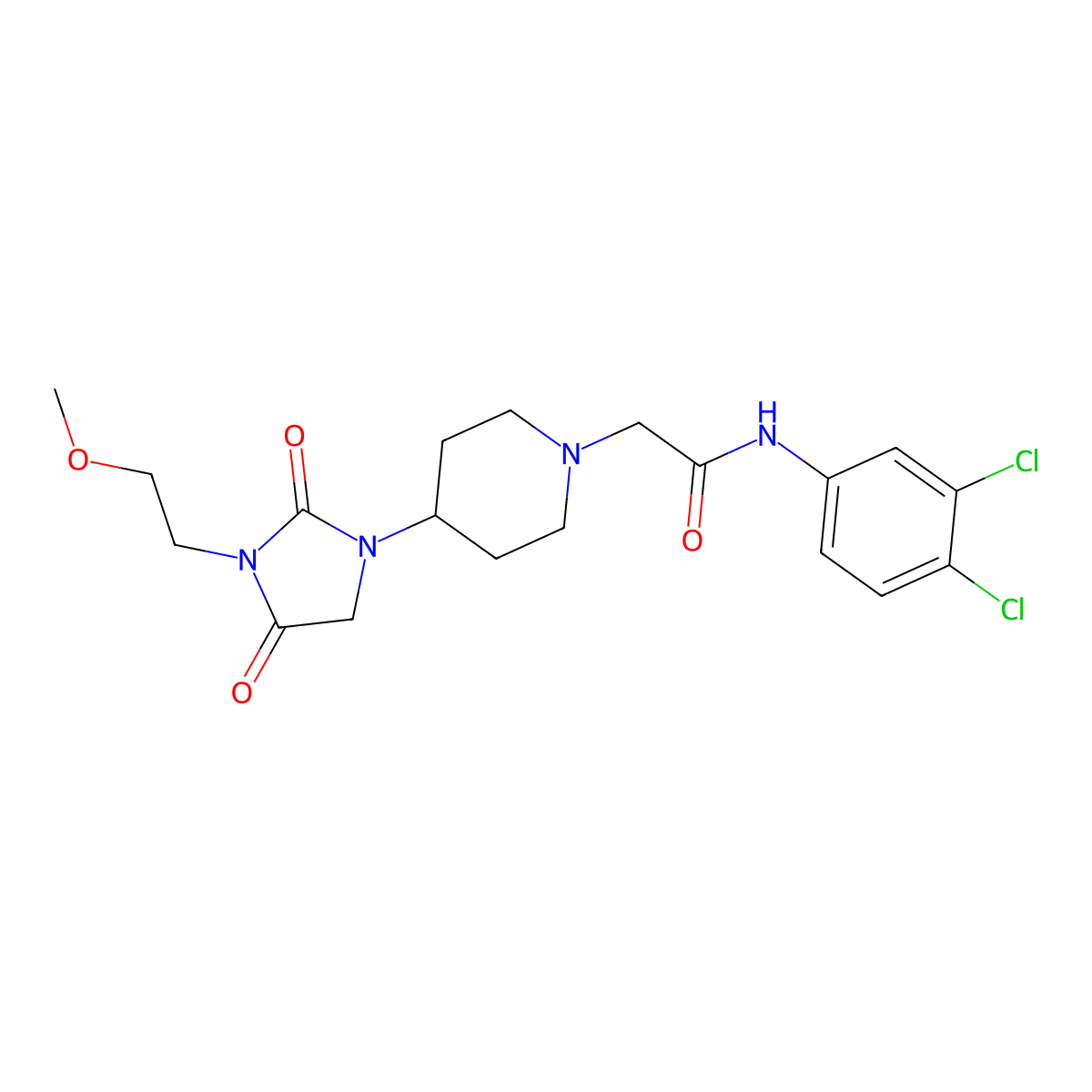 N-(3,4-dichlorophenyl)-2-(4-(3-(2-methoxyethyl)-2,4-dioxoimidazolidin-1-yl)piperidin-1-yl)acetamide molecular structure, CAS 2034280-25-4