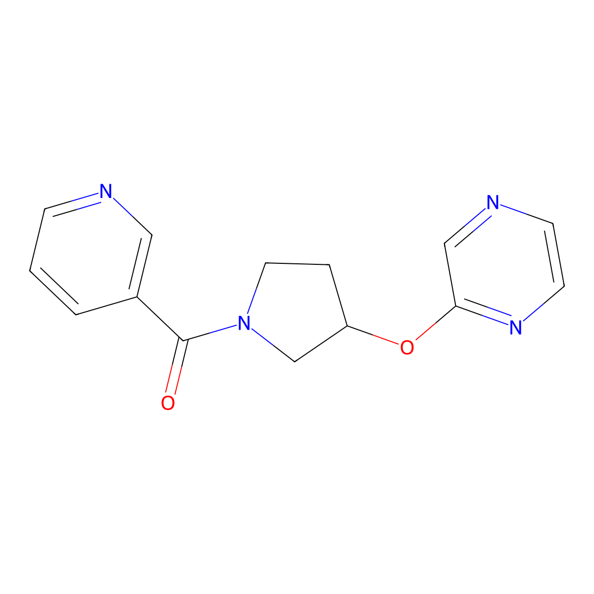 (3-(Pyrazin-2-yloxy)pyrrolidin-1-yl)(pyridin-3-yl)methanone molecular structure, CAS 2034280-32-3